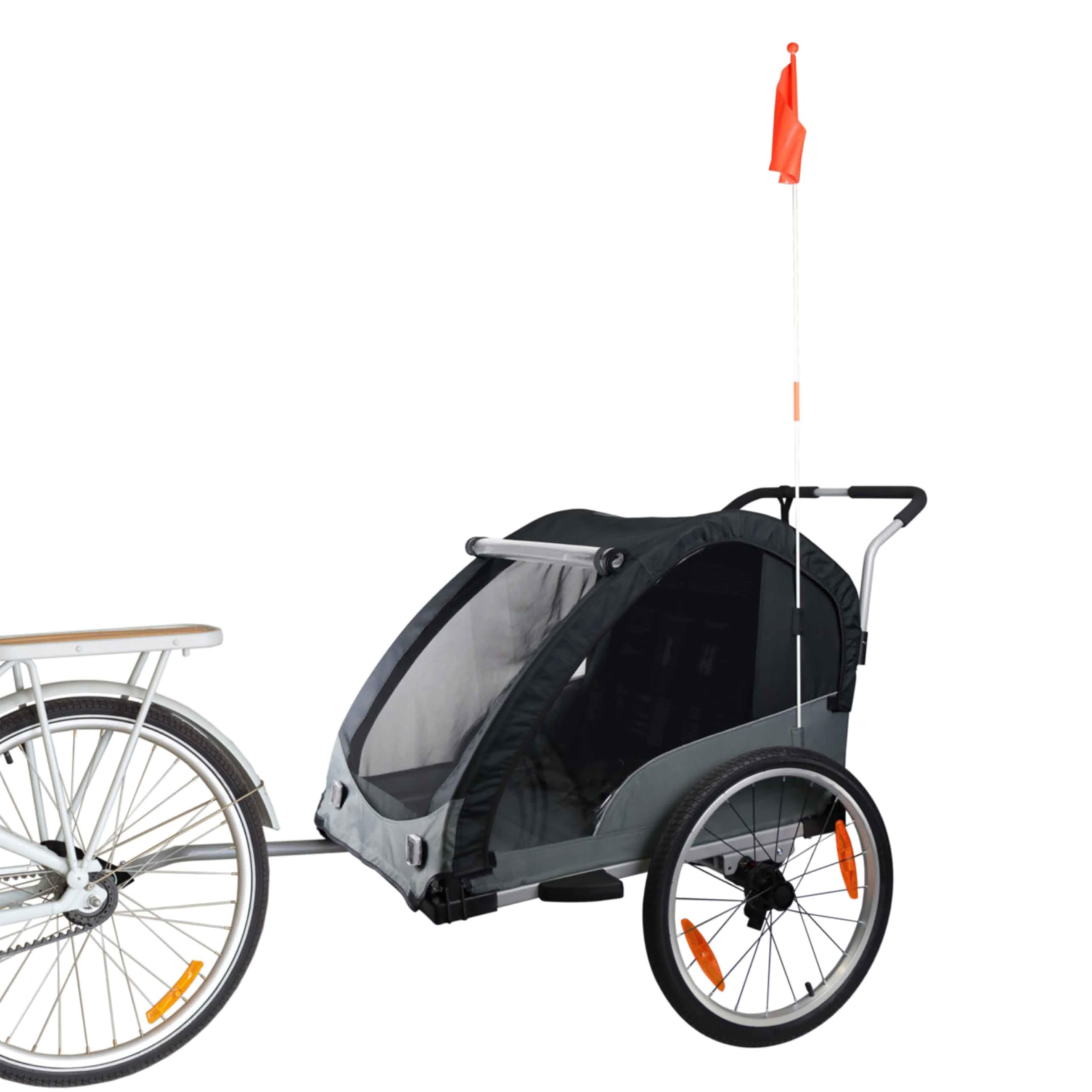 Bike Original - Remorque de Vélo Convertible en Poussette Enfant en Aluminium - Jusqu'à 2 Enfants - Pliable, Capote Toutes Saisons, Frein à Main et Position Parking, suspensions
