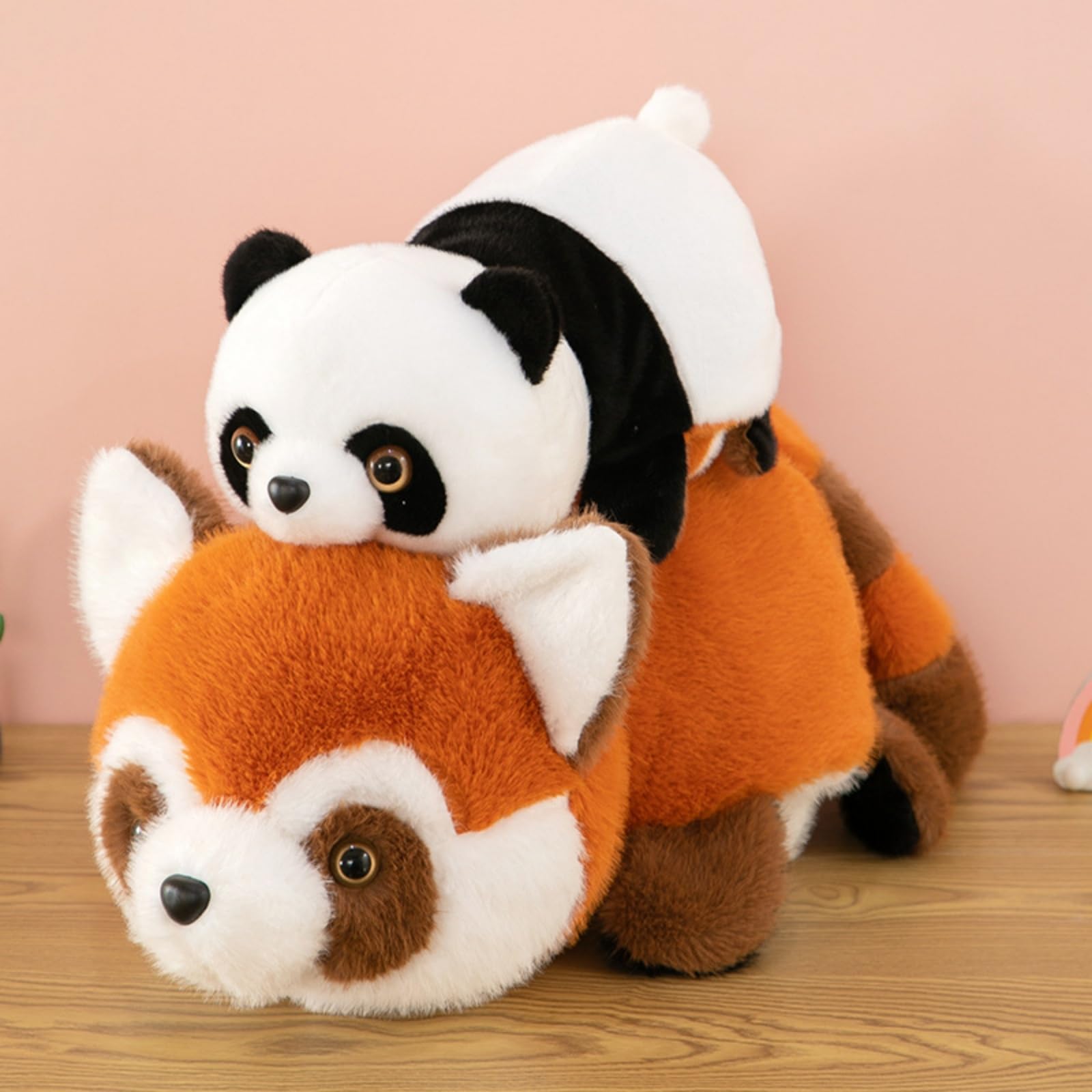 Wendbarer Reversibel Panda & der Rote Panda Plüschtier,35/50/70cm Niedlich Panda Kuscheltier, wechselbares Wildtier Stofftier für Kinder, als Geschenk und Tischdekoration (70 cm)