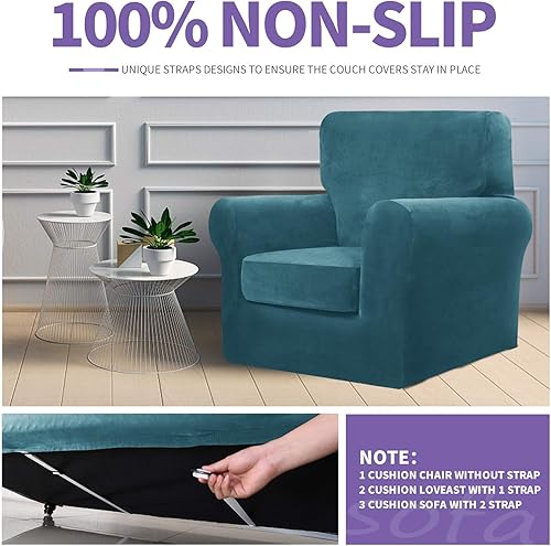 Miniatura 5 de ZNSAYOTX - Funda de terciopelo de lujo de 3 piezas psofá con 2 cojines, suave, antideslizante, psofá biplaza, protector de muebles apto pmascotas,