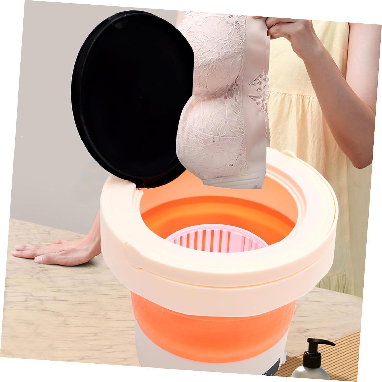 LABRIMP Portable Foldable Washing Machine Capacity for Travel Dorm Apartment with High-speed Rotation and Stain Removal Compact Washer with US Plug for Efficient Clothes Cleaning