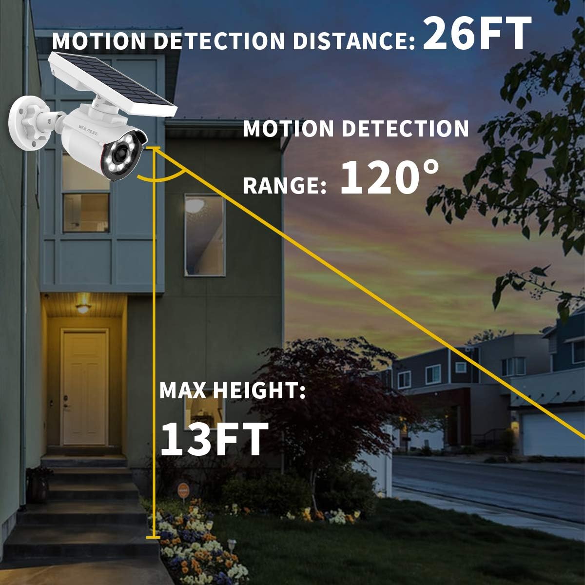 WEILAILIFE Solar Motion Sensor Light Outdoor, Wireless Solar Security Floodlight, Waterproof 1600- Lumen LED Spotlight for Garden, Driveway, Backyard, Pathway, Porch, Patio, Camp（2 Pack）