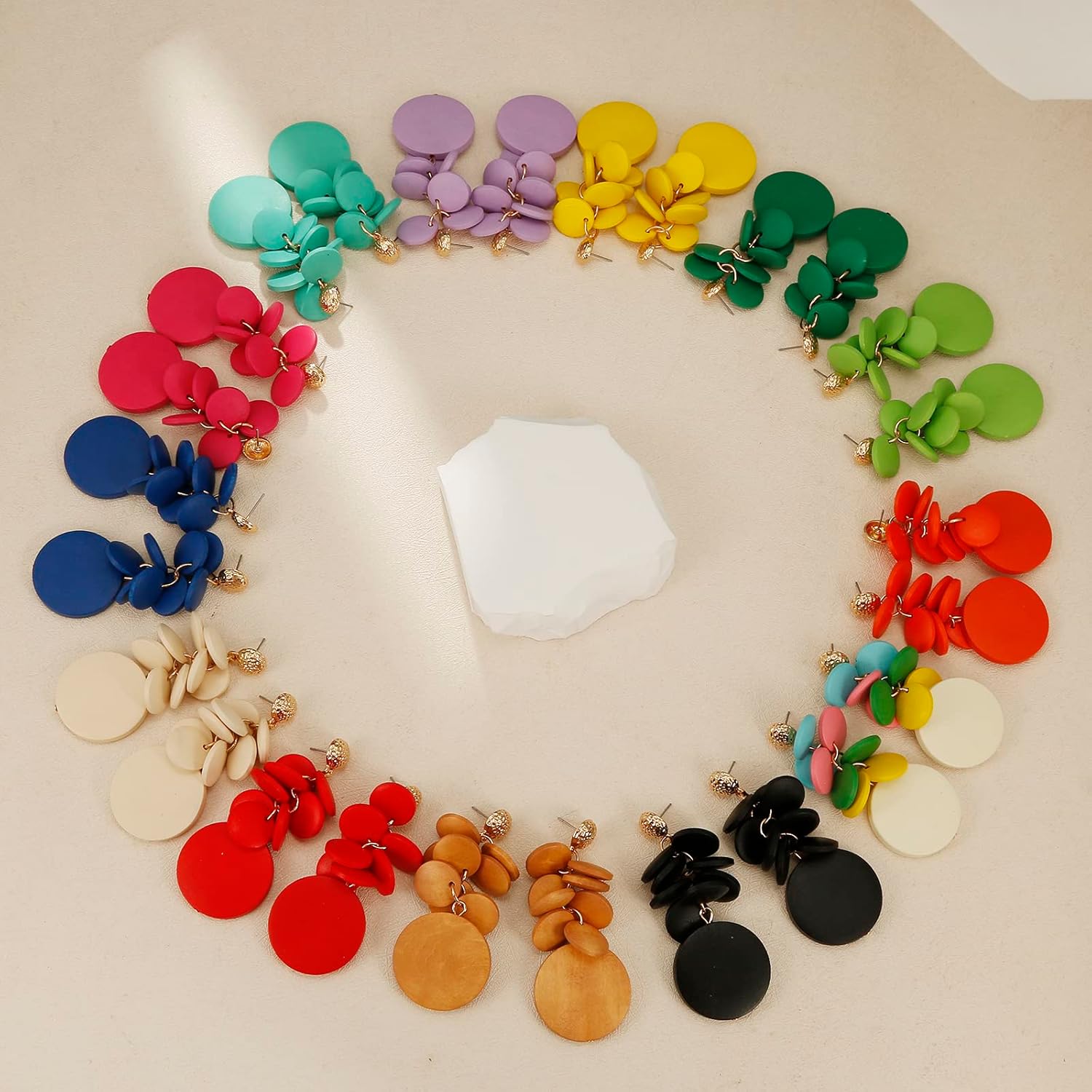 Colorful Layered Wooden Earrings, Bohemian Dangle Drop Earrings for Women - Image 5