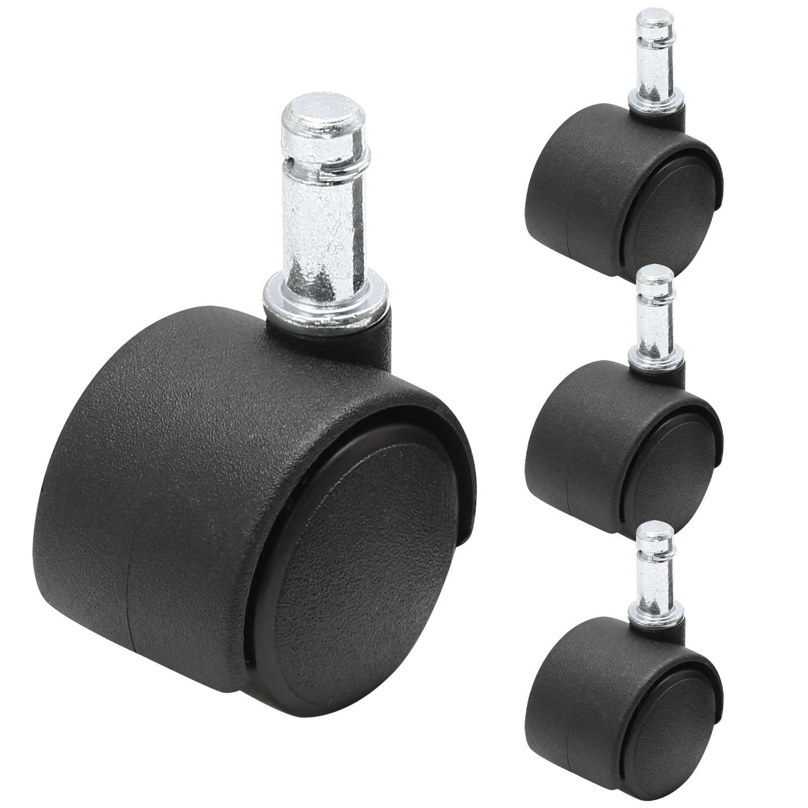 suiwotin 4pcs 1 Inch Swivel Caster Wheels, M8 Circlip Stem Caster Wheels, Heavy Duty Casters, Black Nylon Wheels Replacement for Furniture, Table, Cabinet, Shelf