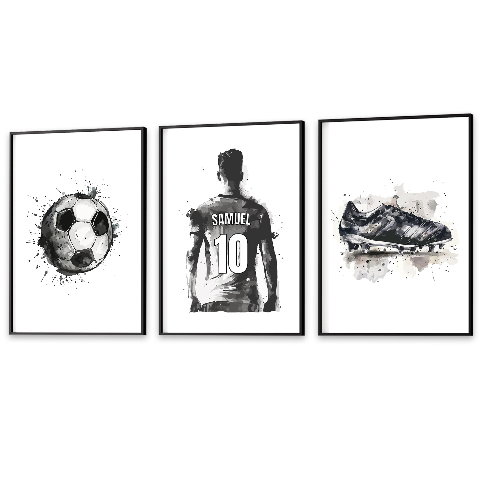 Personalised Football Wall Art Print - Football Prints Black And White - Boys Football Gifts - Football Posters for Boys Bedrooms - Football Posters - Son Gifts (3 A3 Prints (no frames))