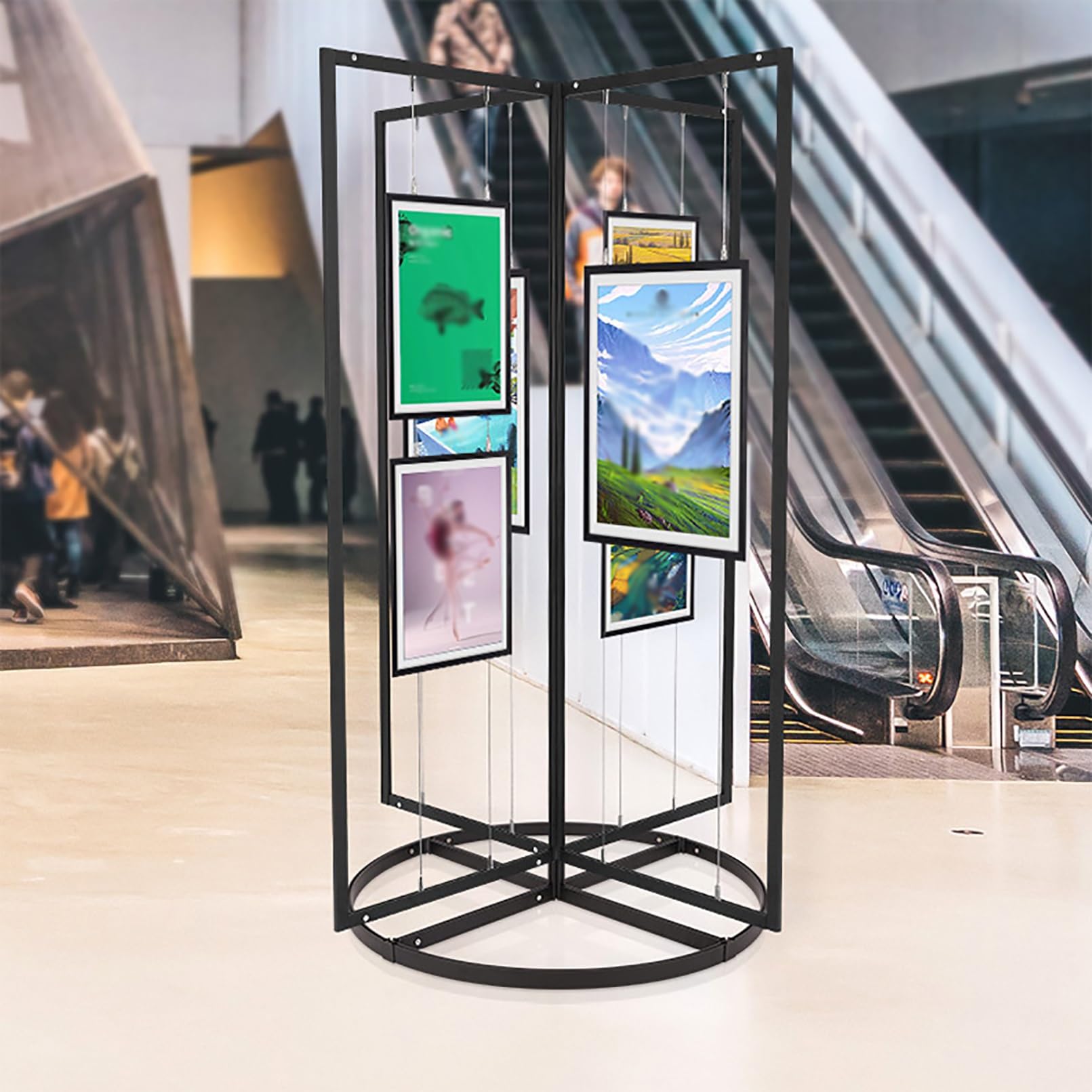 Soporte de exhibición de arte, soporte para pósteres, exposiciones, publicidad, marketing, carteles, caballete con ganchos y cuerda de alambre (60 x 160 cm)