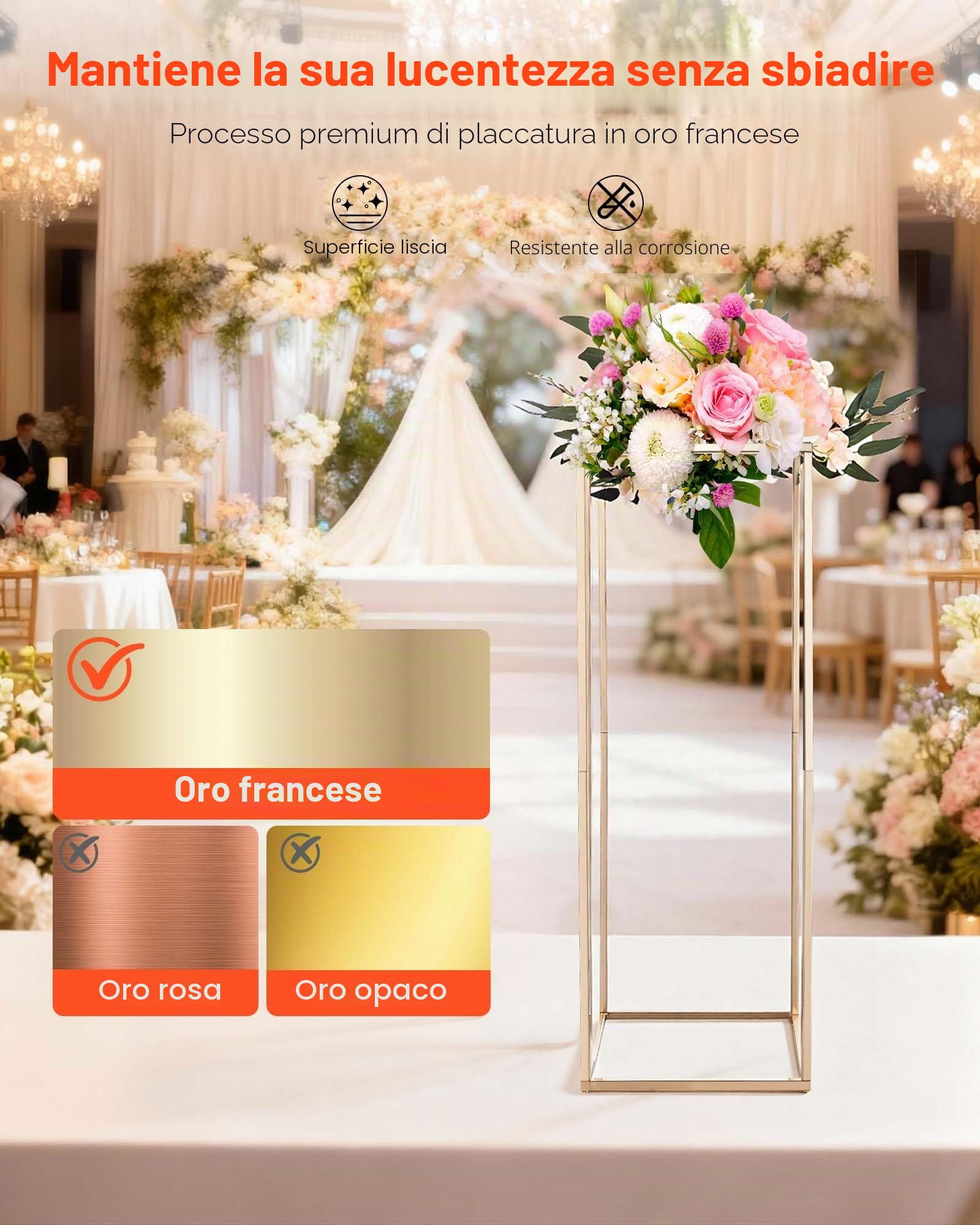 VEVOR Supporto per Fiori da Matrimonio 10 Pezzi da 80 cm, Supporto per Fiori con Vite Nascosta, Espositore Floreale Cubico Rettangolare per Matrimoni, Feste, Compleanni, Casa, Oro Francese