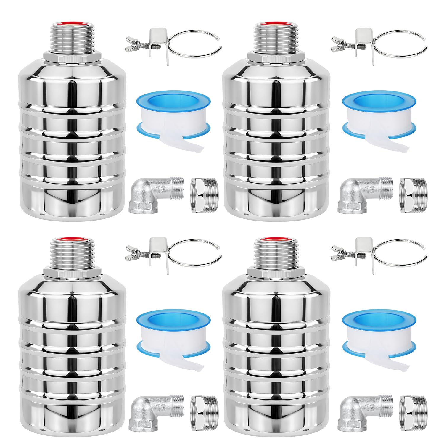 Confezione da 4 valvole galleggianti in acciaio inox, valvola di controllo automatica del livello dell'acqua da 1/2" a 3/4", ingresso superiore/laterale, spegnimento automatico del serbatoio