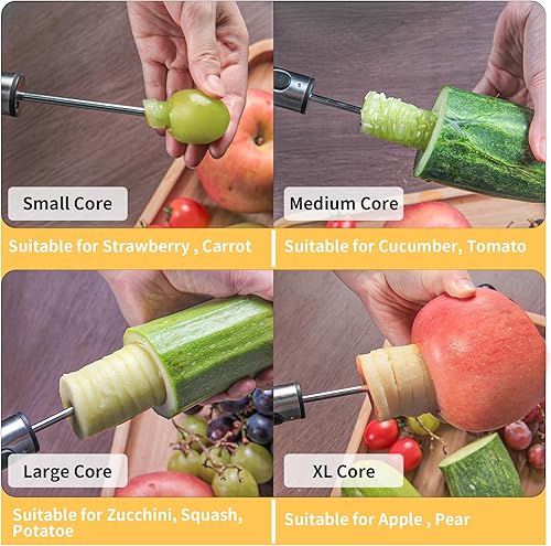 Miniatura 9 de Newness - Descorazonador de verduras, multiusos, hoja afilada, taladro para frutas con mango ergonómico antideslizante, 4 tamaños de taladro para