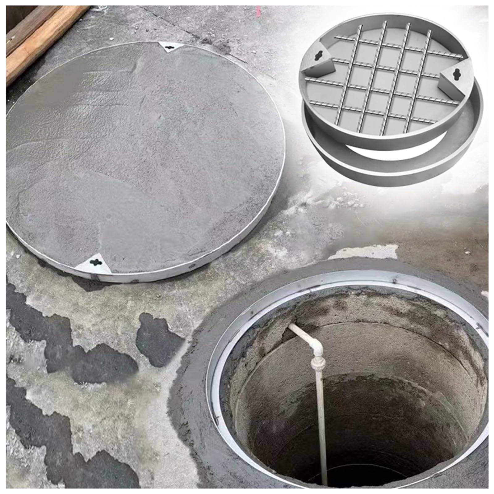 GHHVFEC Customized Invisible Septic Tank Covers, Embedded Stainless Steel with Lifter Hook for Residential and Commercial Sewage Basins