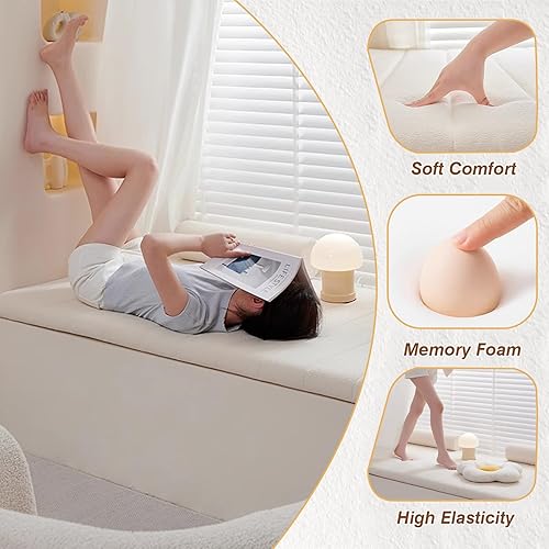 Miniatura 5 de Custom Window Seat Cushions Indoor,Velvet Bay Window Cushion,Waterproof Plush Furniture Cushion,Non Slip Window Bench Pad,Thickened Foam Sponge,Free