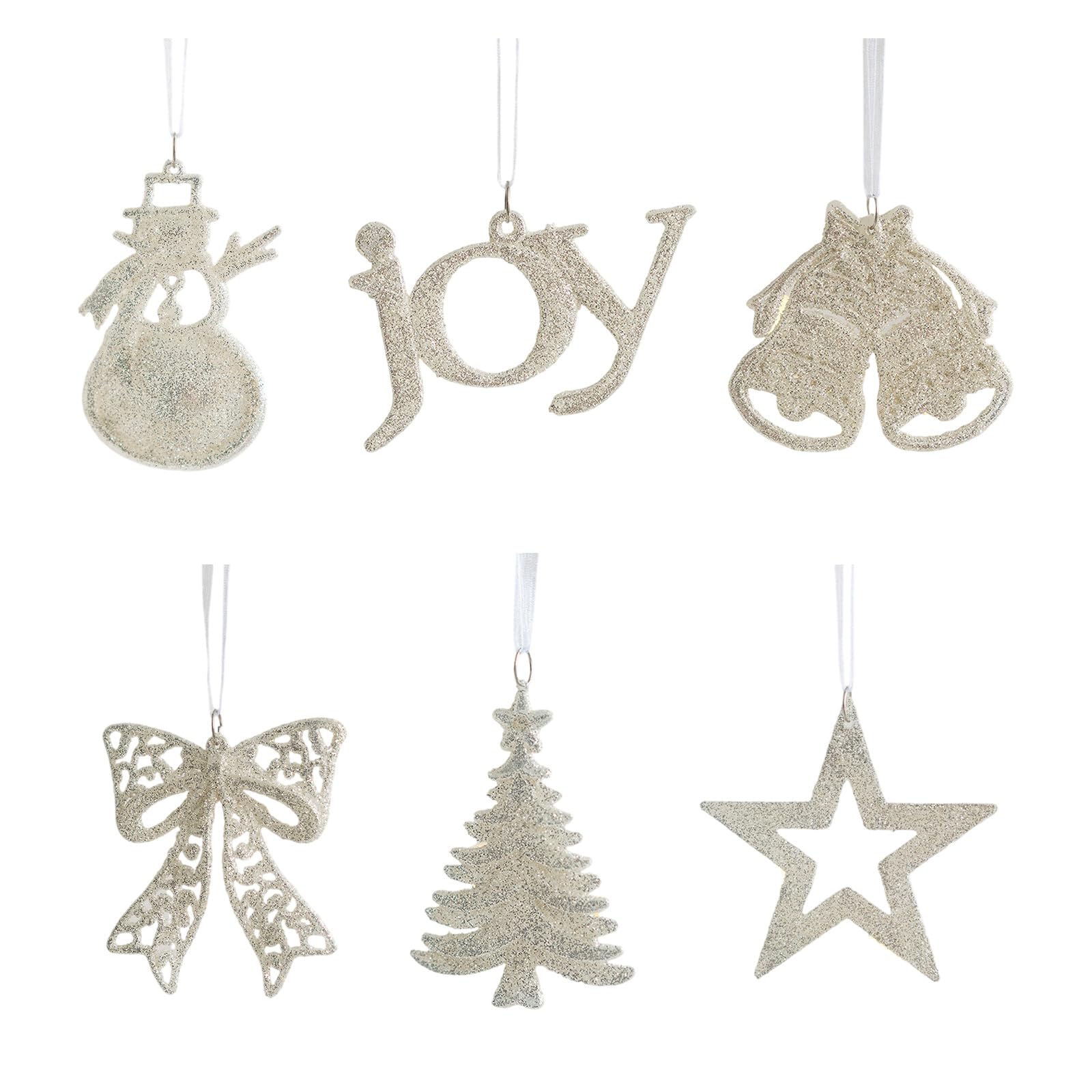 Tsophreniq 6Pcs Christmas Tree Ornament Set Sparkling Snowman Bells Star Hanging Decorations for Holiday Homes Party Holiday Ornaments