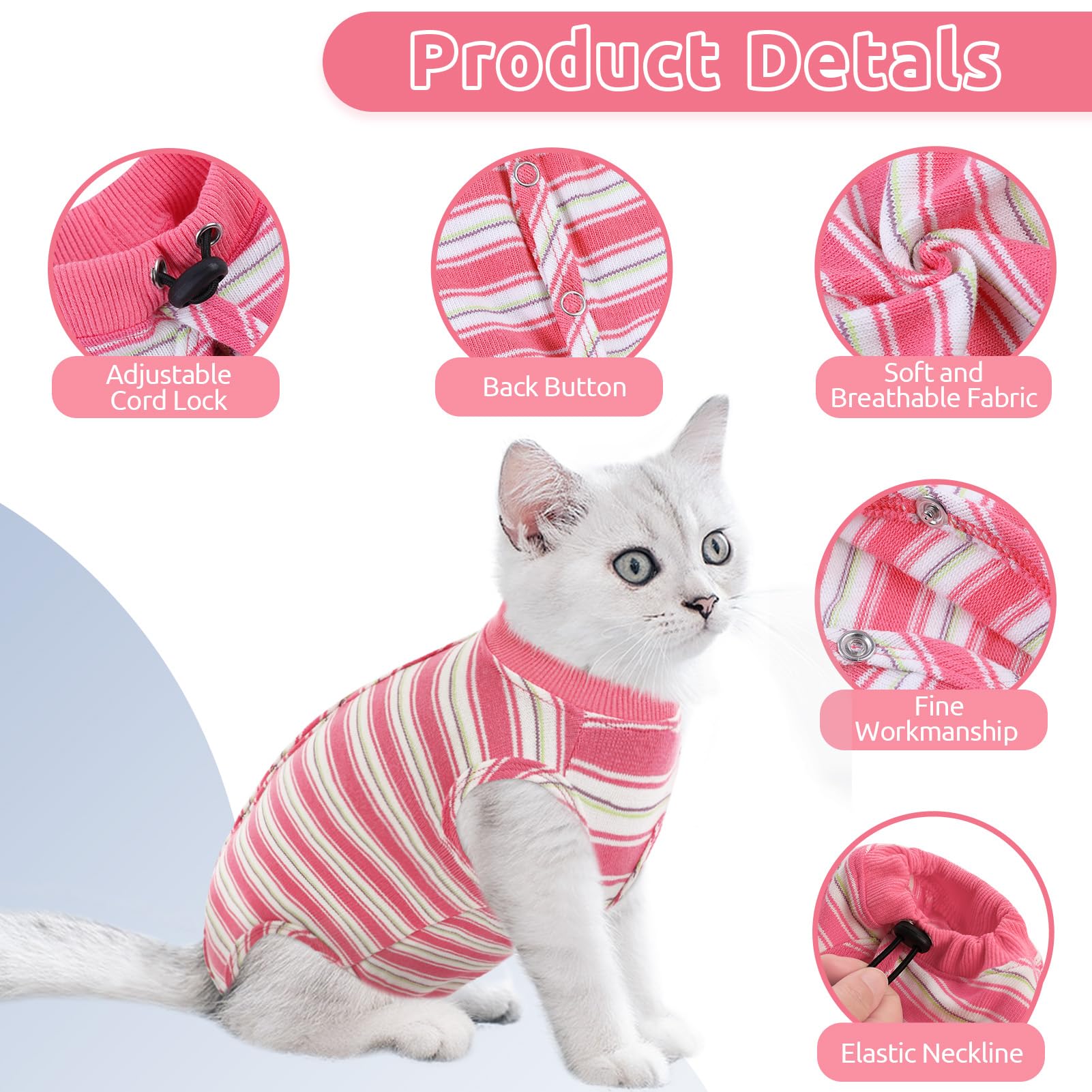 EJRUP – Gilet De Récupération Pour Chat, Body Post-opératoire Femelle – Taille S, Violet, Lavable Machine