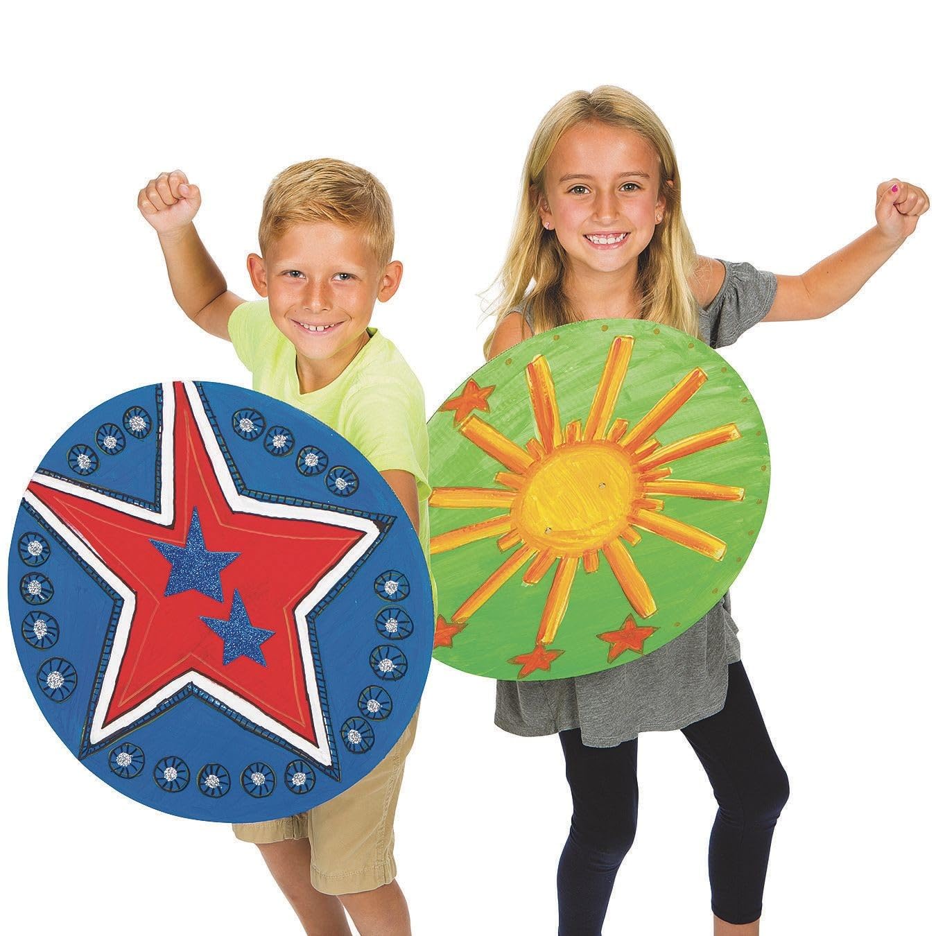 S&S Worldwide Color-Me Superhero Shield. White Cardboard, Easy Assembly, Perfect for Dramatic Play, Costumes, Creative Expression, Kids Can Decorate w/Markers, Paint, or Stickers, 18" diam. Pack of 24