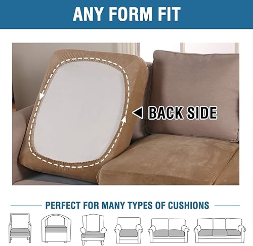 Miniatura 4 de Fundas elásticas de terciopelo para cojín de sofá, juegos de fundas súper elásticas para sofá individual (marrón, 3 piezas)