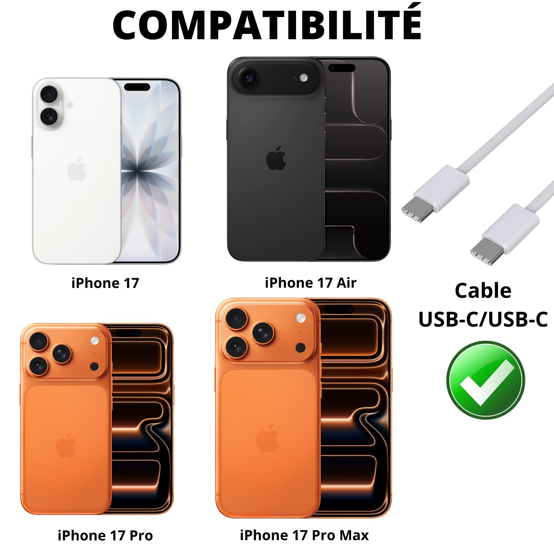PHONILLICO Cavo USB-C USB-C per iPhone 16/16 PLUS/16 PRO/16 PRO MAX/15/15 PLUS/15 PRO/15 PRO MAX - Cavo in nylon intrecciato 1 metro