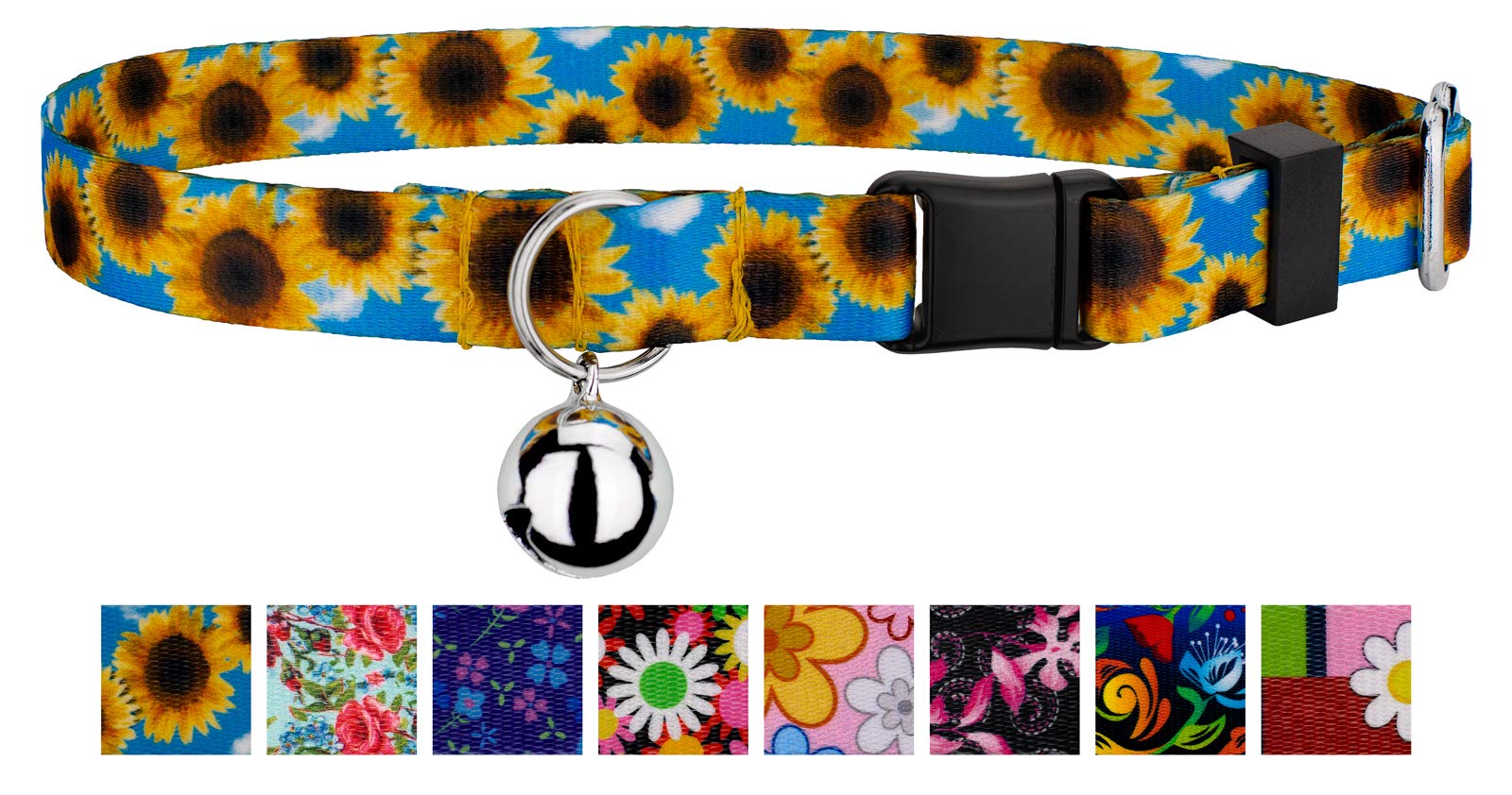 Country Brook Petz - Sunflowers Cat Collar - Floral Collection Featuring Charming Designs