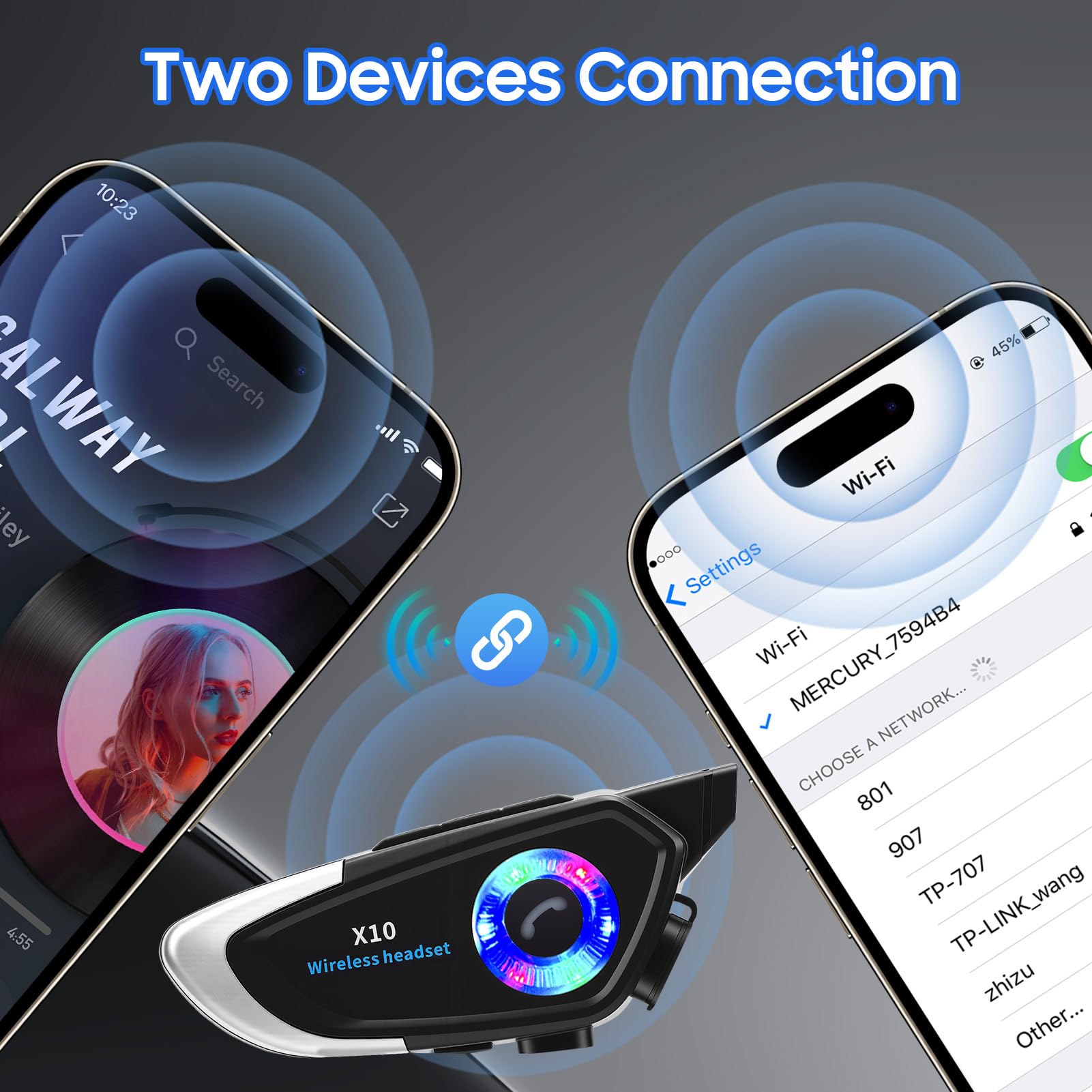 Yosoo Health Gear Casque de Moto Bluetooth avec Microphone pour Casque de Communication de Moto étanche IP56