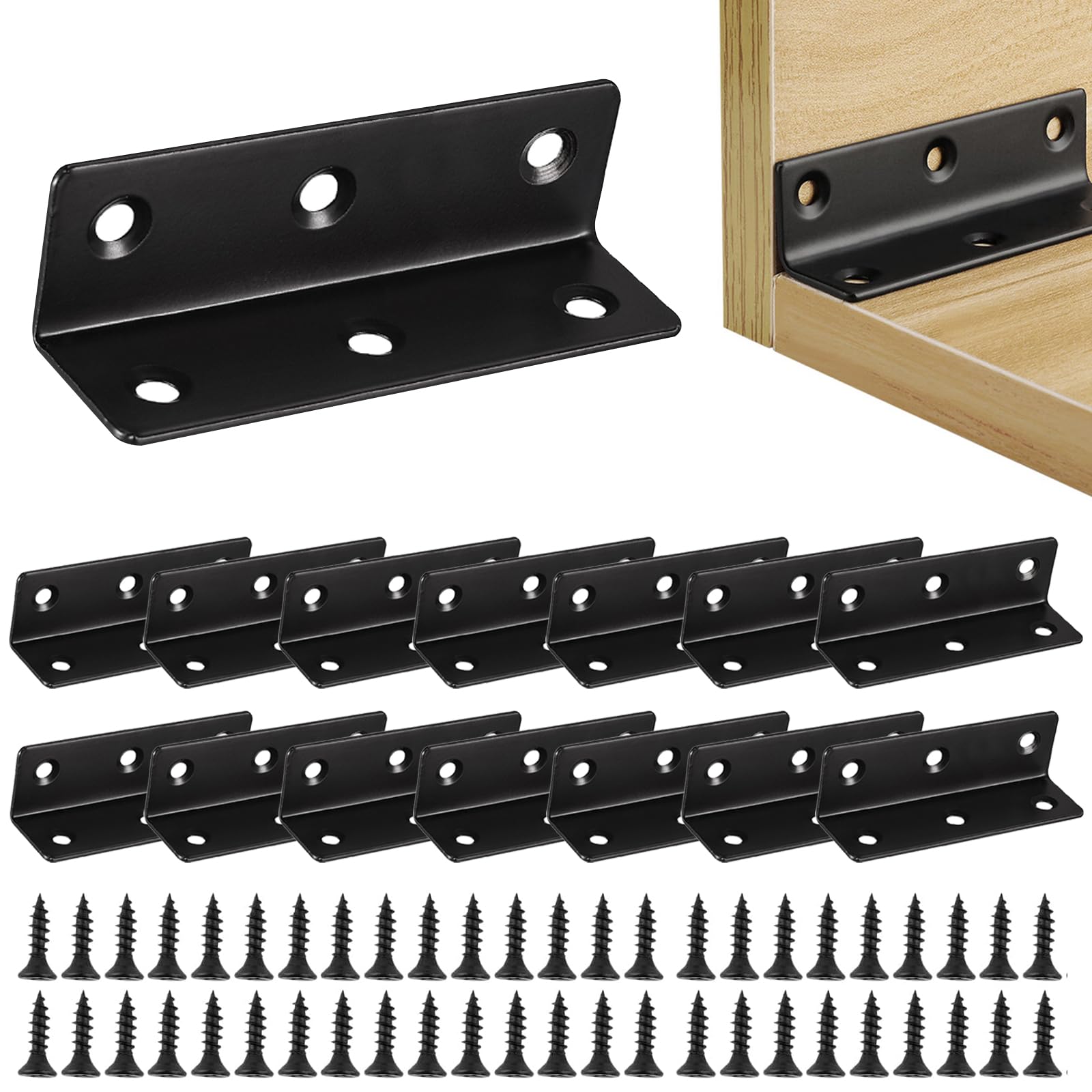15PcsStainless Steel L-Shaped Corner Brackets, Black 90 Degree 80x20X20mm Black Metal LShaped Brackets Corner Bracket for Fixing Repairing