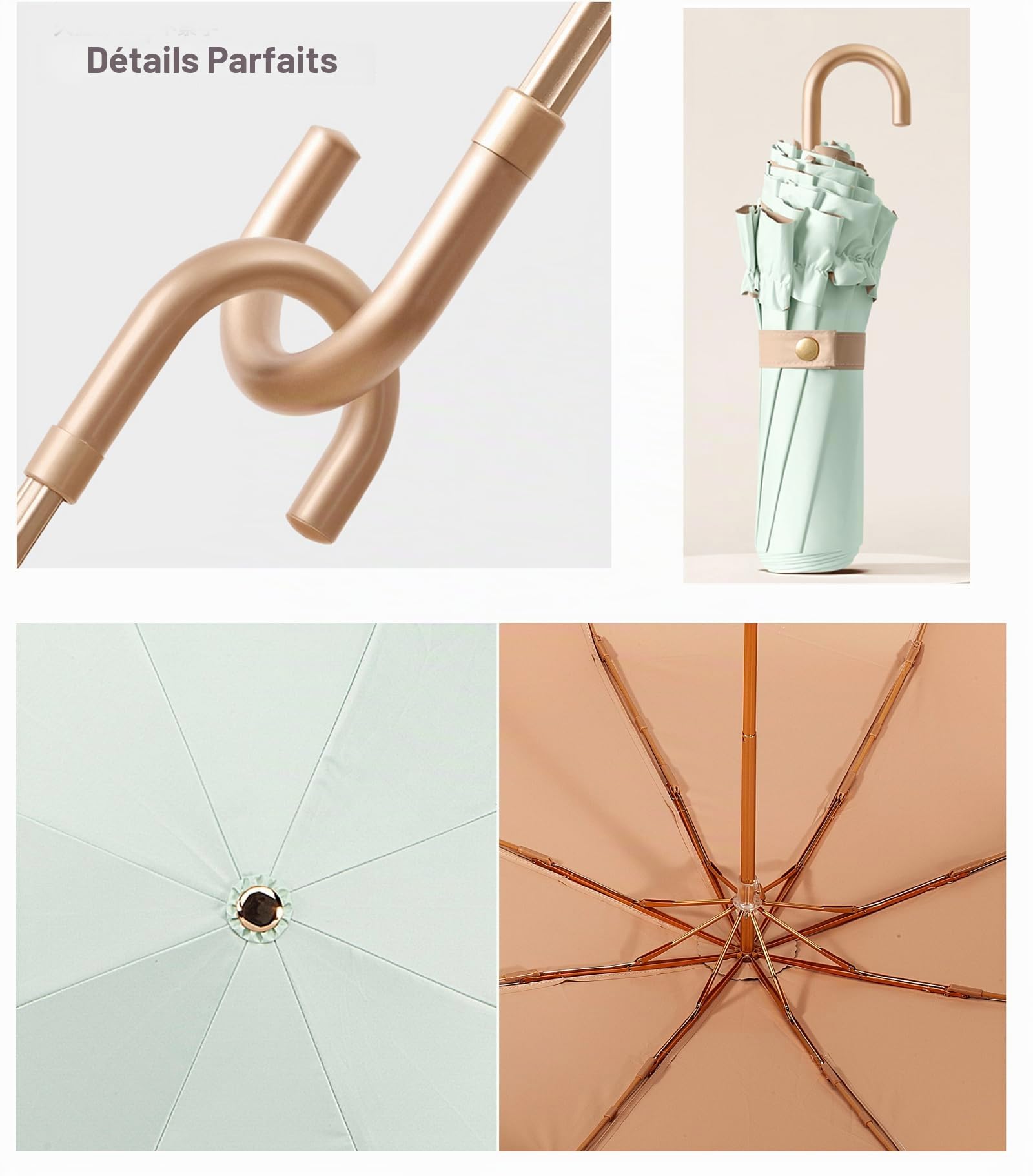 LCY Parapluie pliable à bords floraux avec poignée en crochet, résistant au soleil, à la pluie et au vent