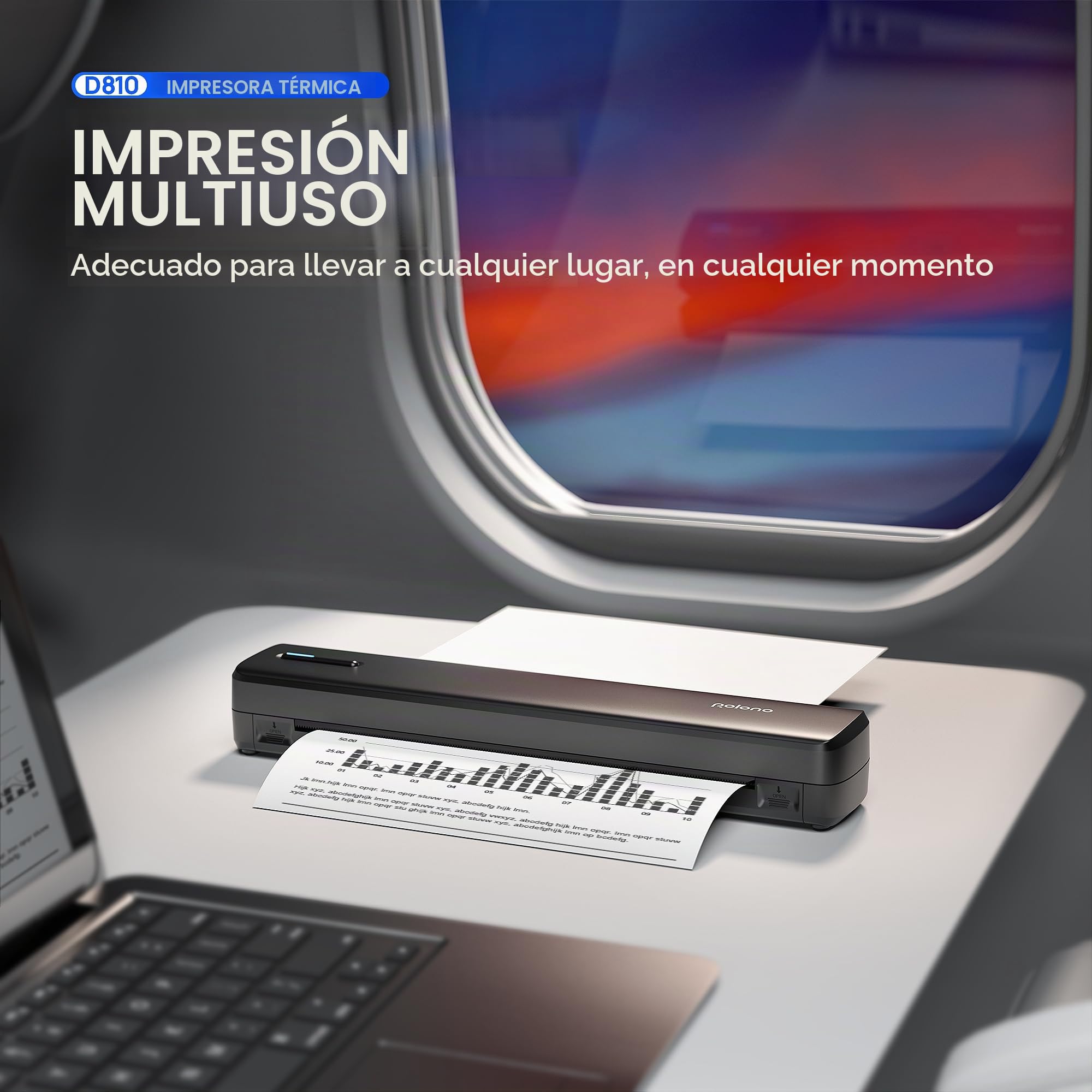 POLONO Impresora térmica A4 inalámbrica para viajes, impresora móvil A4 compatible con formato carta US de 8,5"x11", impresora portátil compatible con iOS, Android, portátil para oficina, coche, negro