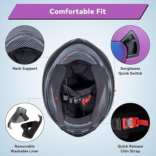 Miniatura 6 de Full Face Motorcycle Helmets for Adult Men Women, DOT Approved Street Bike Racing Helmet Dual Visor Quick Release Buckle, Motorbike ADV Moped Helmet