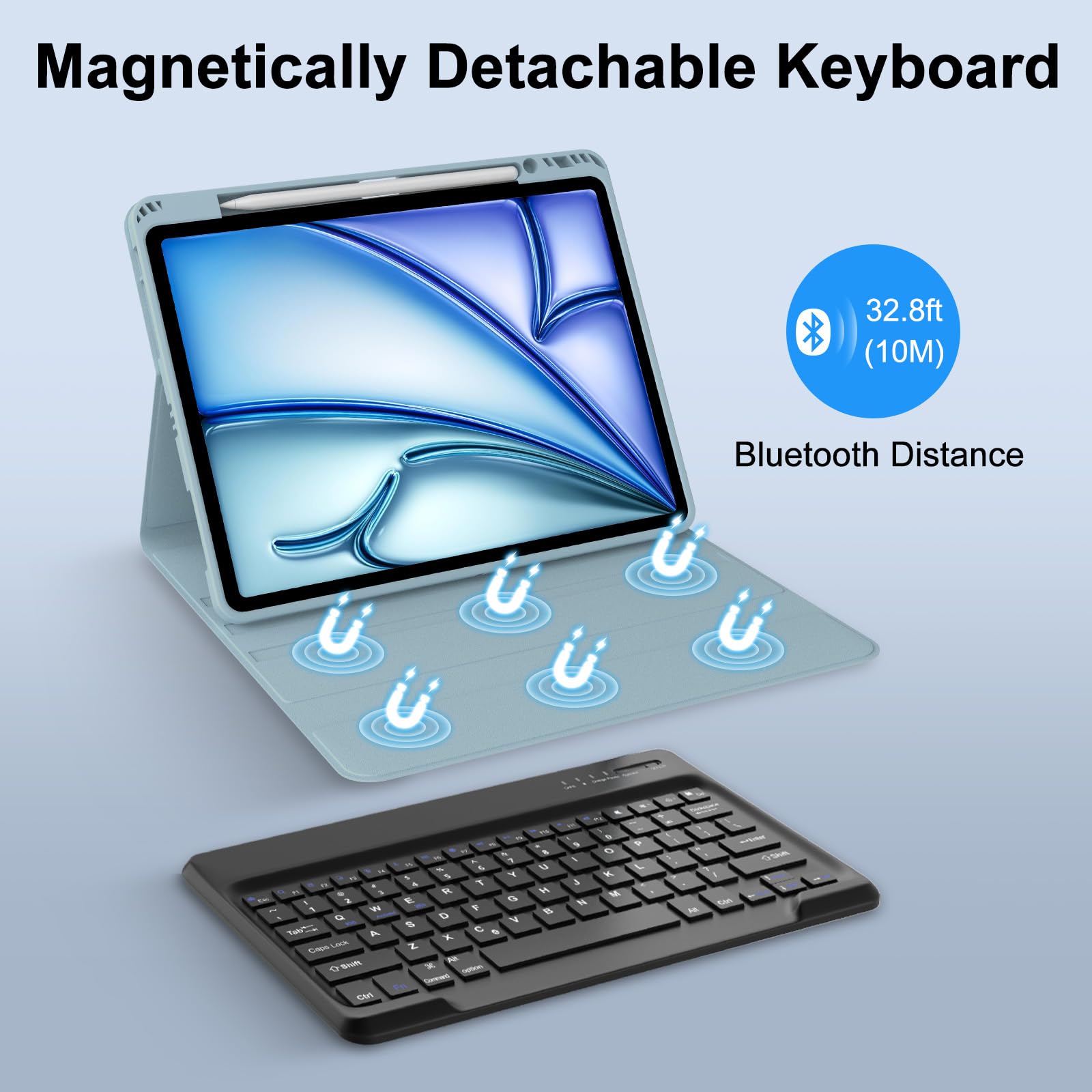 FOGARI Funda de teclado para iPad Air 13 M2 2024/M3 2025/M4 2026 y iPad Pro 12.9 (6ª/5ª/4ª/3ª generación), teclado inalámbrico delgado desmontable magnético, con soporte para lápices, apagado y