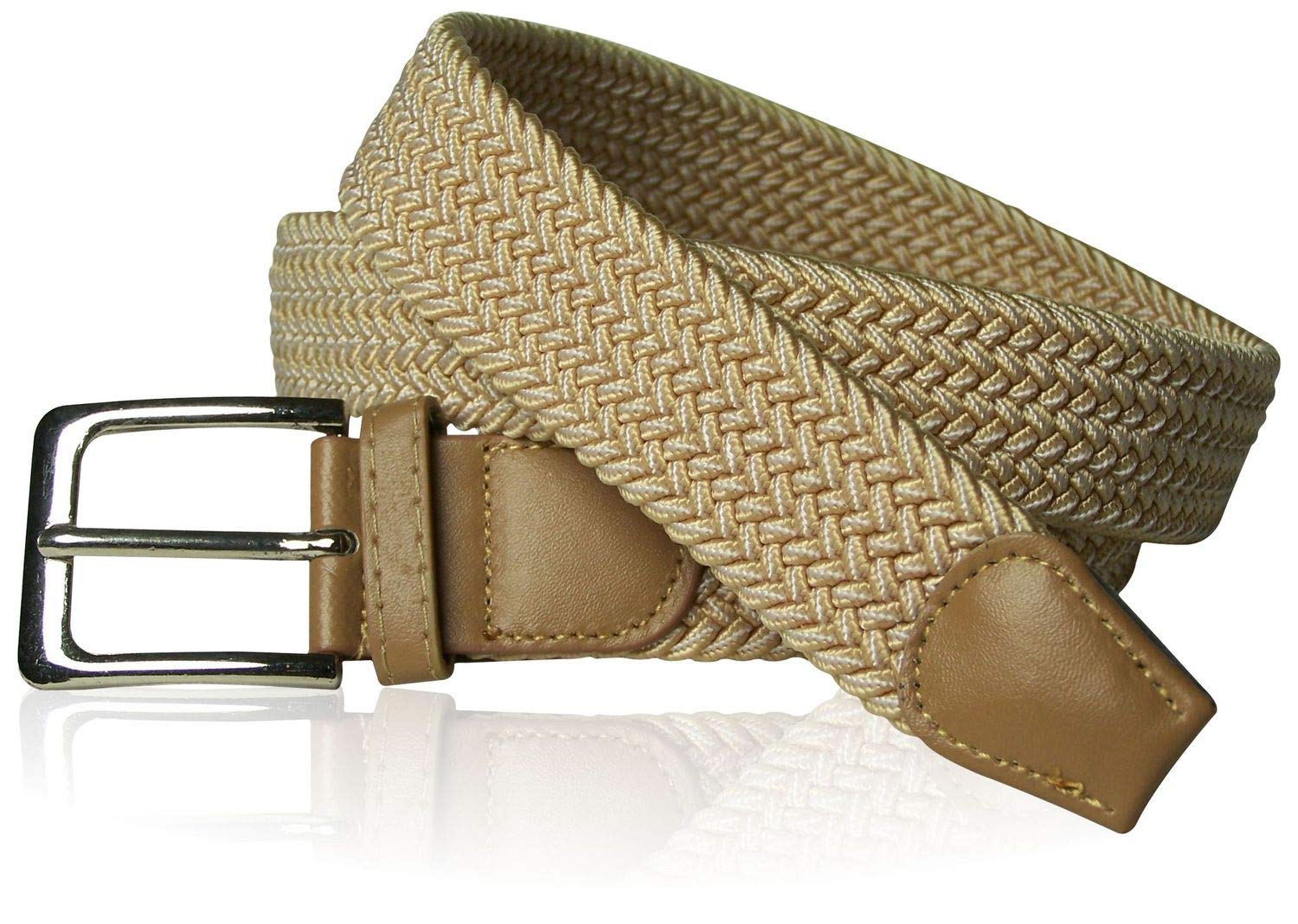 FRONHOFER Stretchgürtel 3,5 cm elastisch, stufenlos, Übergröße | Bundweite 90-135 cm, Gewebe mit Kunstleder an Schnalle und Spitze, silberne Schließe, dehnbar