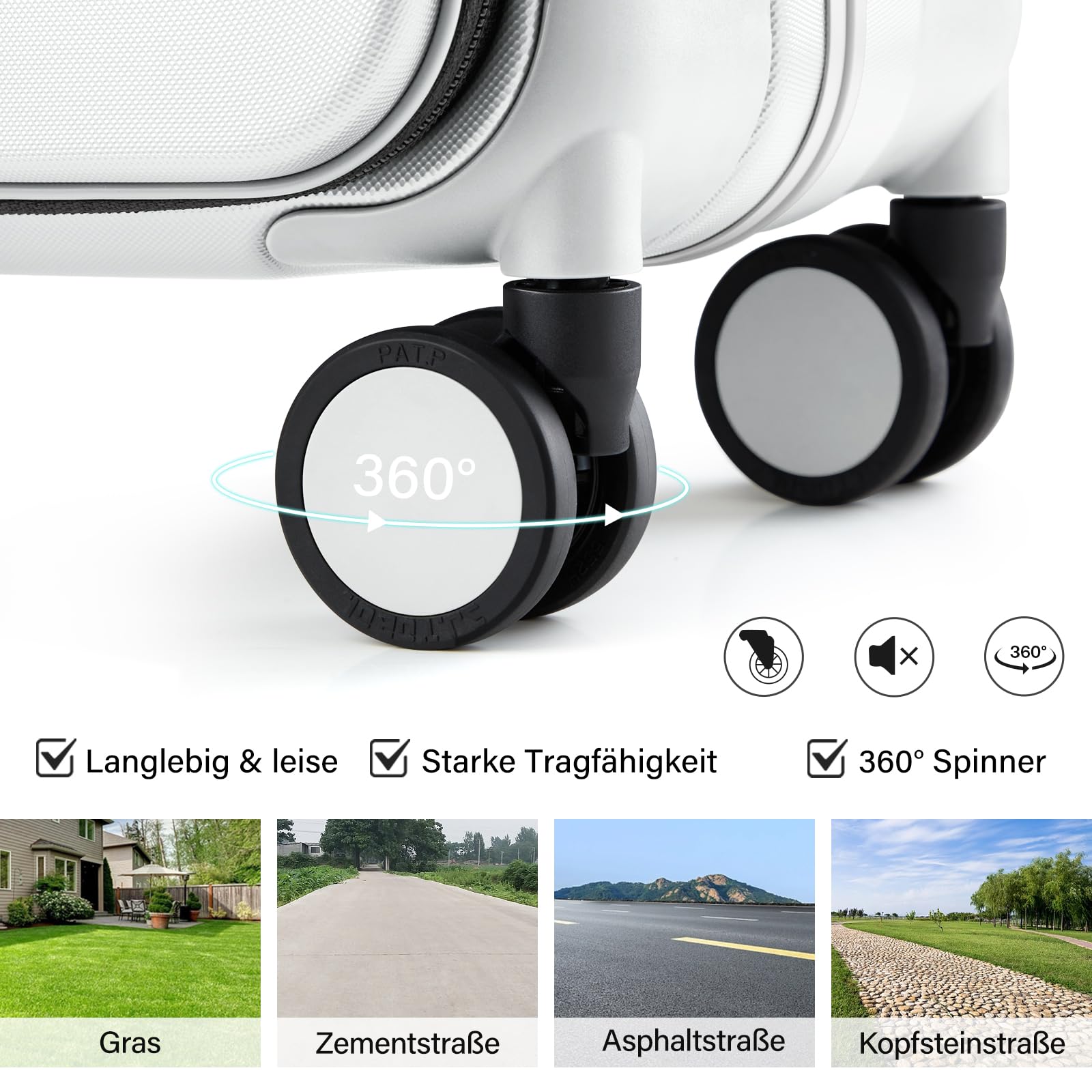 Hanke Handgepäck Koffer Breiter Griff mit 360°-Spinnerrändern Frontöffnung Koffer mit TSA-Schloss PC & Aluminium Hartschalenkoffer 49cm(46L), Rauchweiß