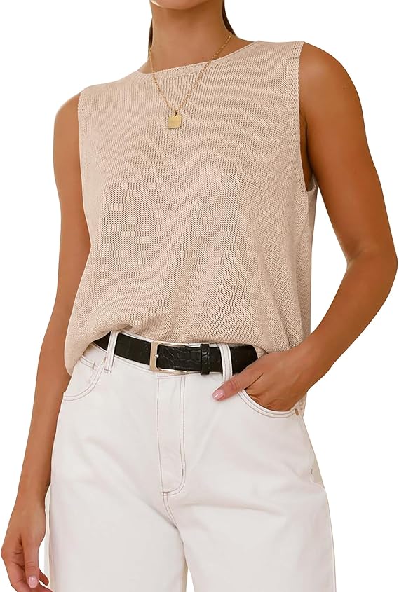 BTFBM Women's Sleeveless Sweater Vest 2025 Summer Crew Neck Ribbed Knit Lightweight Pullover Casual Loose Fit Tank Tops