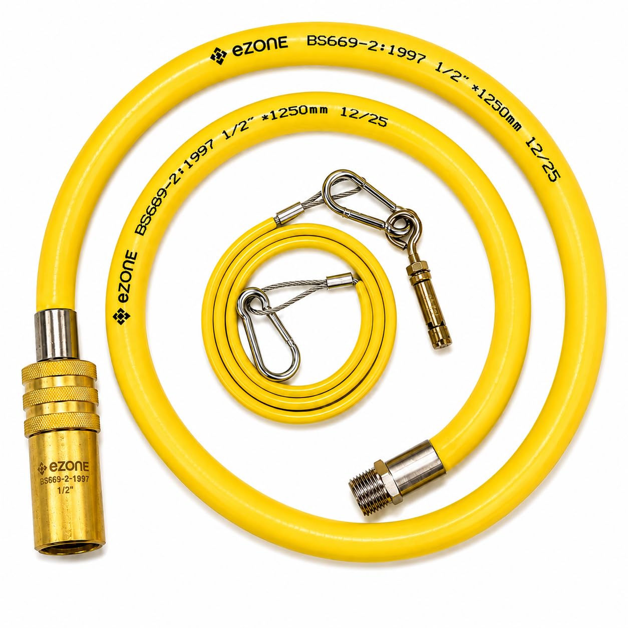 Commercial Catering Gas Hose Quick Release 1/2" x 1.25m Yellow BS669-2 Compliant