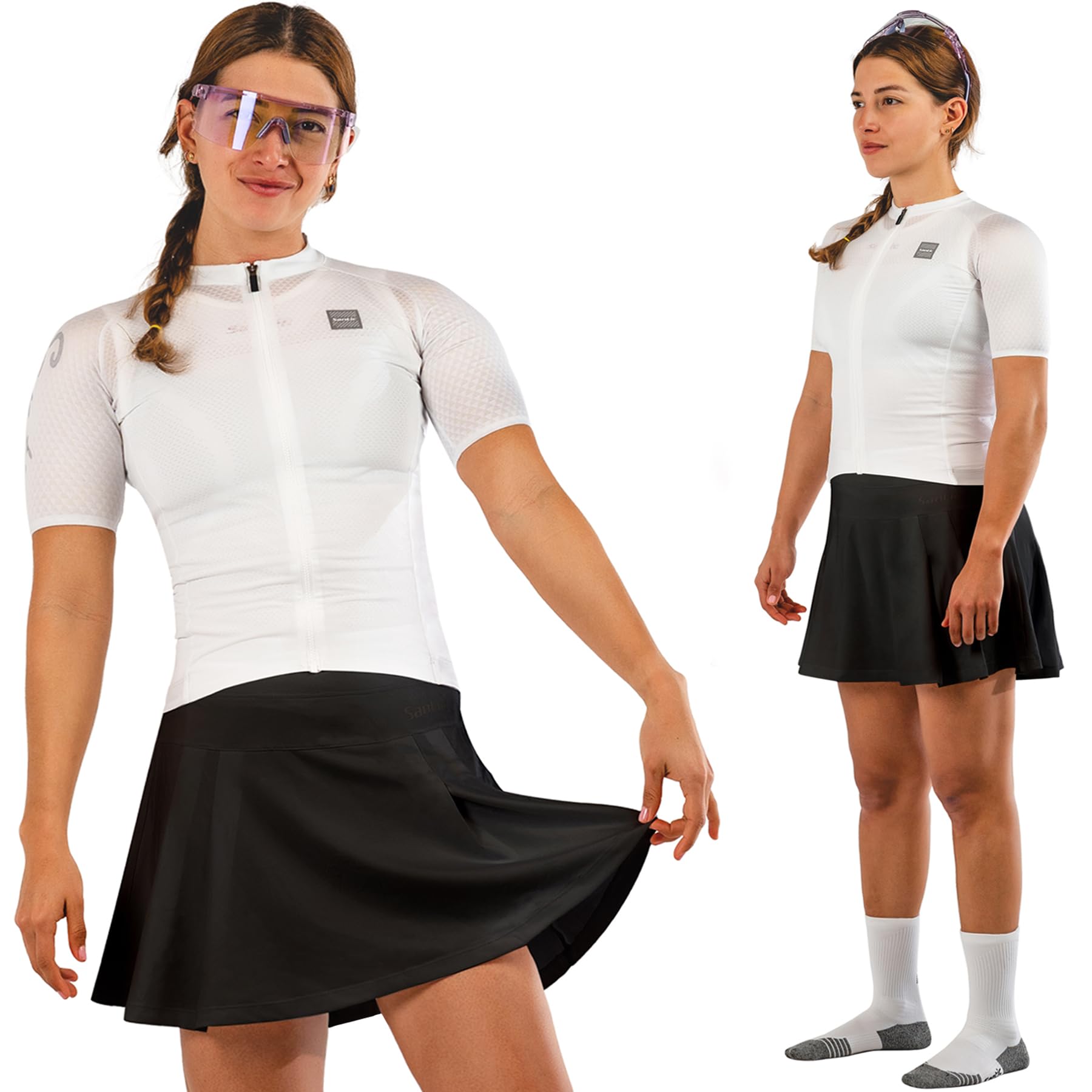 Santic Jupe de vélo pour femme avec pantalon rembourré, pantalon de cyclisme 2 en 1, jupe de vélo avec poche intérieure, pantalon de vélo, jupe-short de sport avec rembourrage d'assise 4D