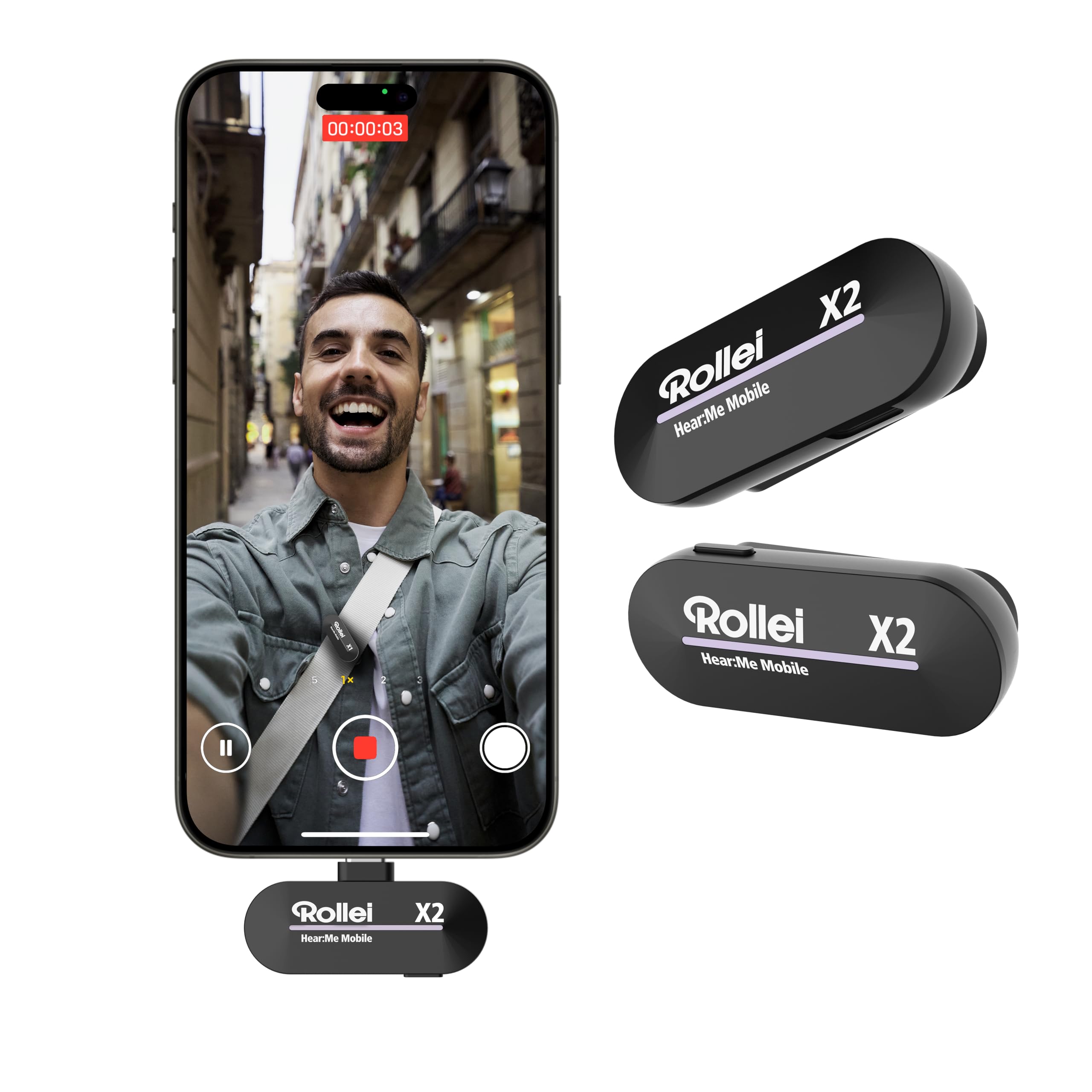 Rollei Microfono Lavalier Wireless, Hear:Me Mobile X2 Microfoni Senza Fili Smartphone USB C per iPhone 15/16/Android Dispositivi Tipo C in Streaming TikTok YouTube Registrazione Video Vlog