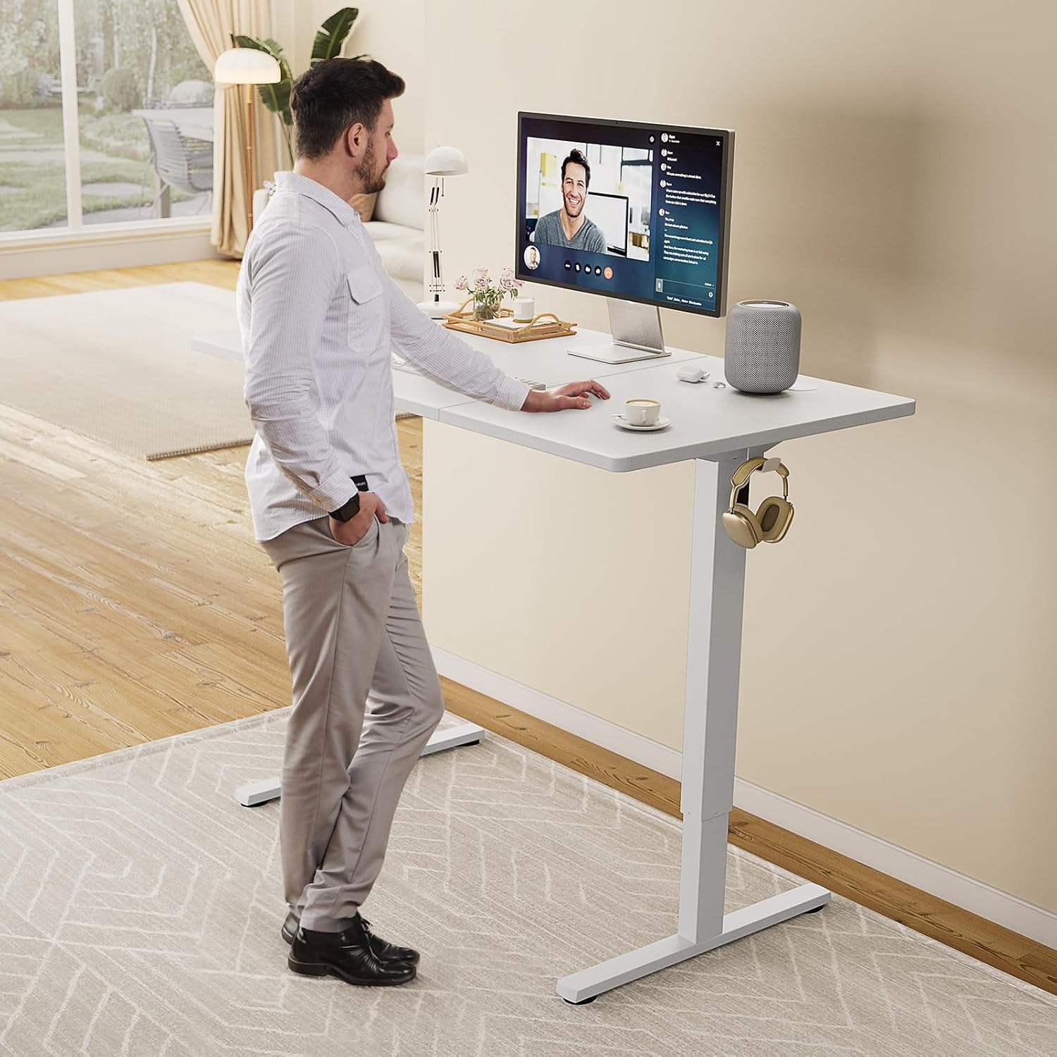 63 Inch Electric Standing Desk, Height Adjustable Sit Stand Up Desk, Computer Workstation Home Office Gaming Rising Table with Memory Preset Splice Board, White