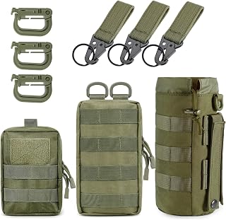 MUCHER 3 Pack Molle Bag Tactical Waist Bags EDC Utility Bum Bag Waist Bag with 3 Hooks and Key Ring for Outdoor Hiking Hunting Camping Training Army Green