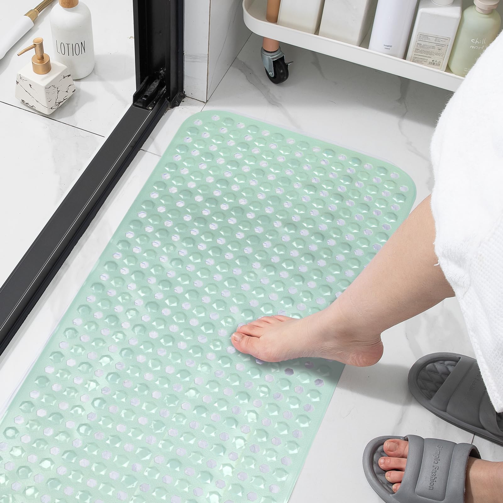 100x40cm Tappetino Doccia Antiscivolo, Tappetino Antiscivolo Vasca da Bagno, Senza BPA e Sensibile alla Pelle, Resistente Alla Muffa e Lavabile in Lavatrice in PVC (Verde Chiaro)