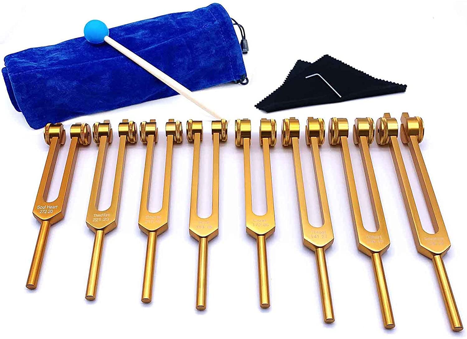 Chakra Tuning Forks Set, 7 Chakra and 1 Soul Purpose Weighted Tuning Forks for Cosmic Octave, Alumin