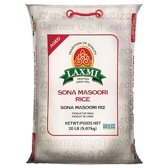 Laxmi All-Natural Sona Masoori Medium Grain Rice, 20lbs