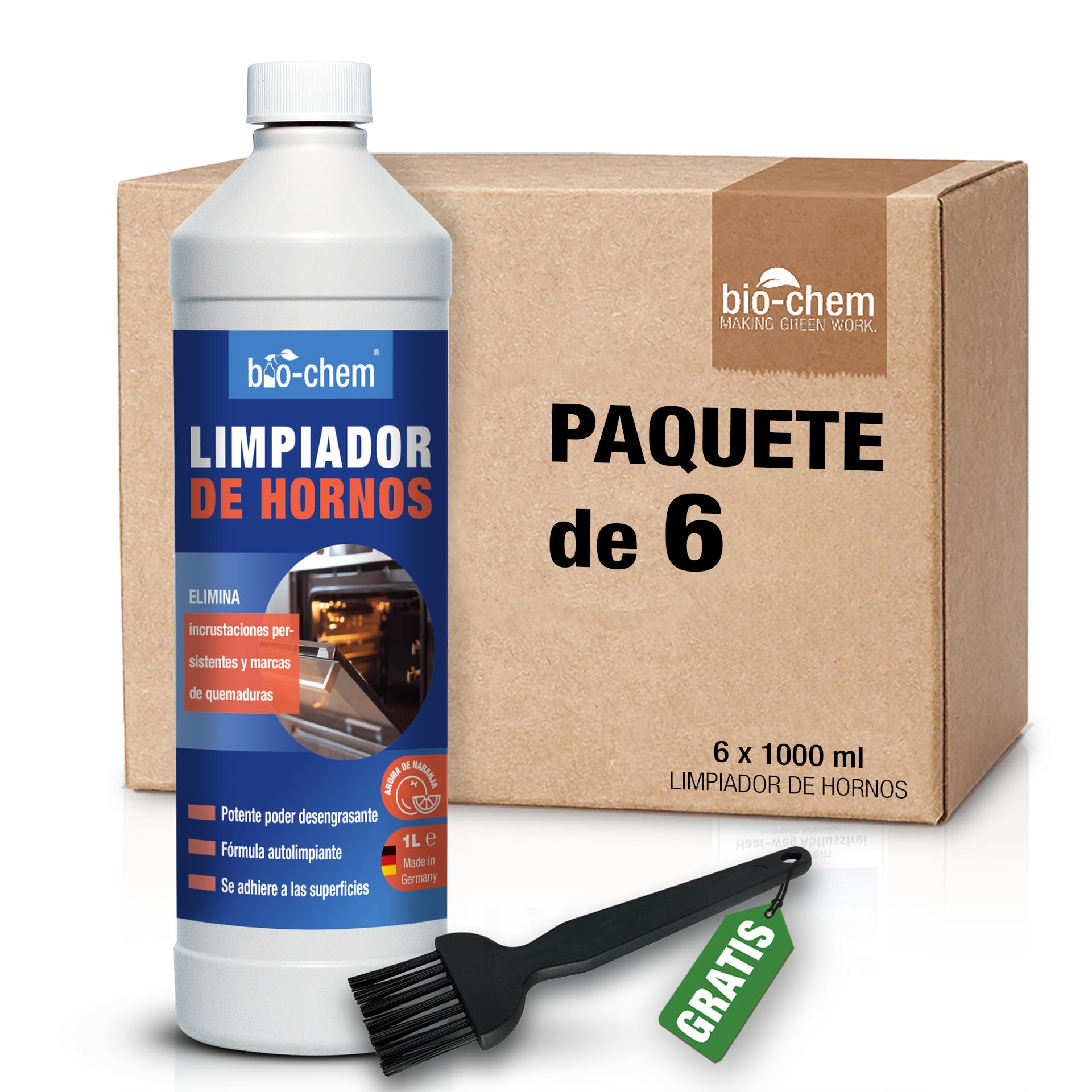 bio-chen Gel limpiador de hornos 6L + cepillo | Gel limpiador de hornos, productos para el hogar - Producto profesional para limpiar la suciedad incrustada