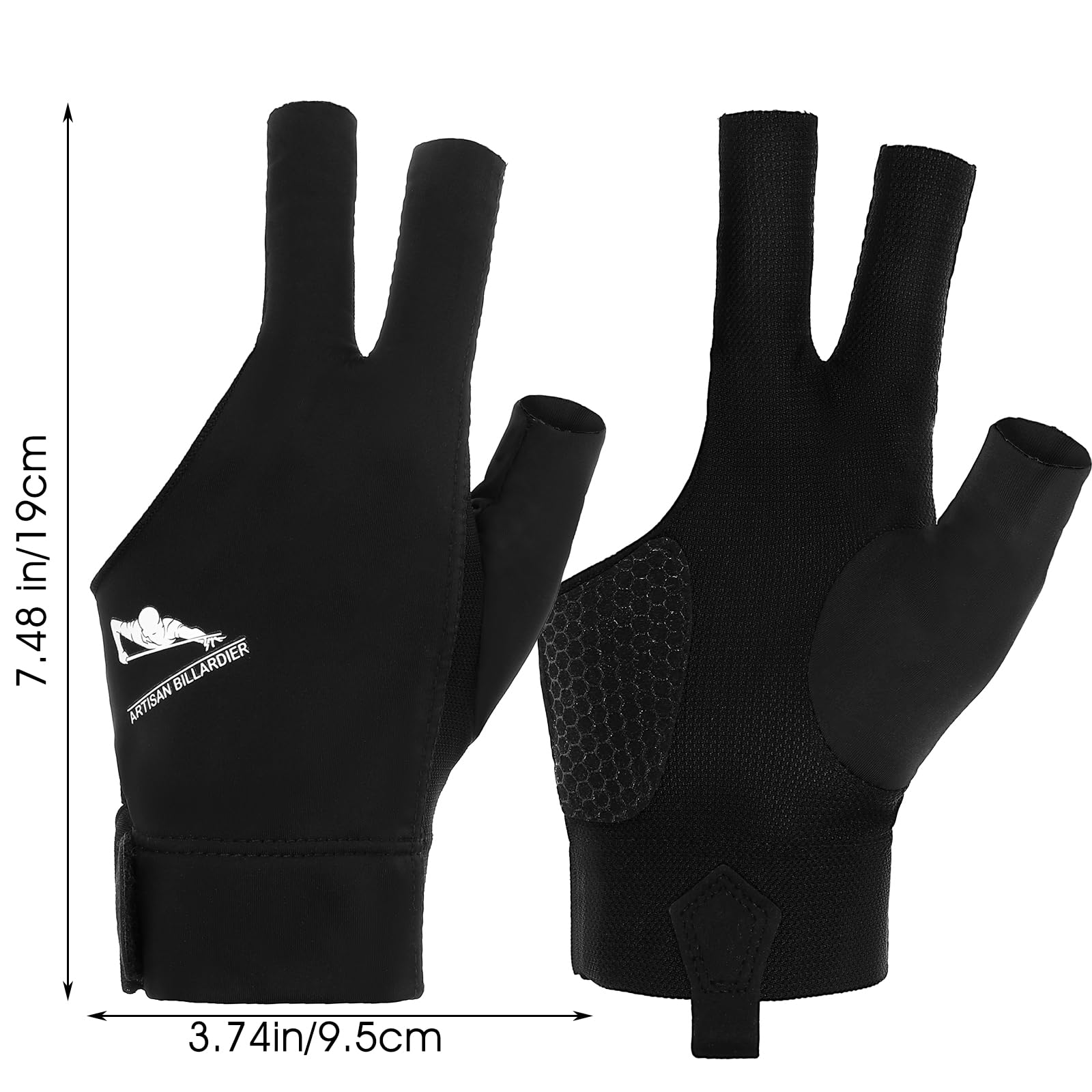 Guantes de billar para mano izquierda, guantes de billar para hombres, proceso de empalme, taco de billar, guantes deportivos, tallas populares, guantes elásticos de 3 dedos, guantes de billar