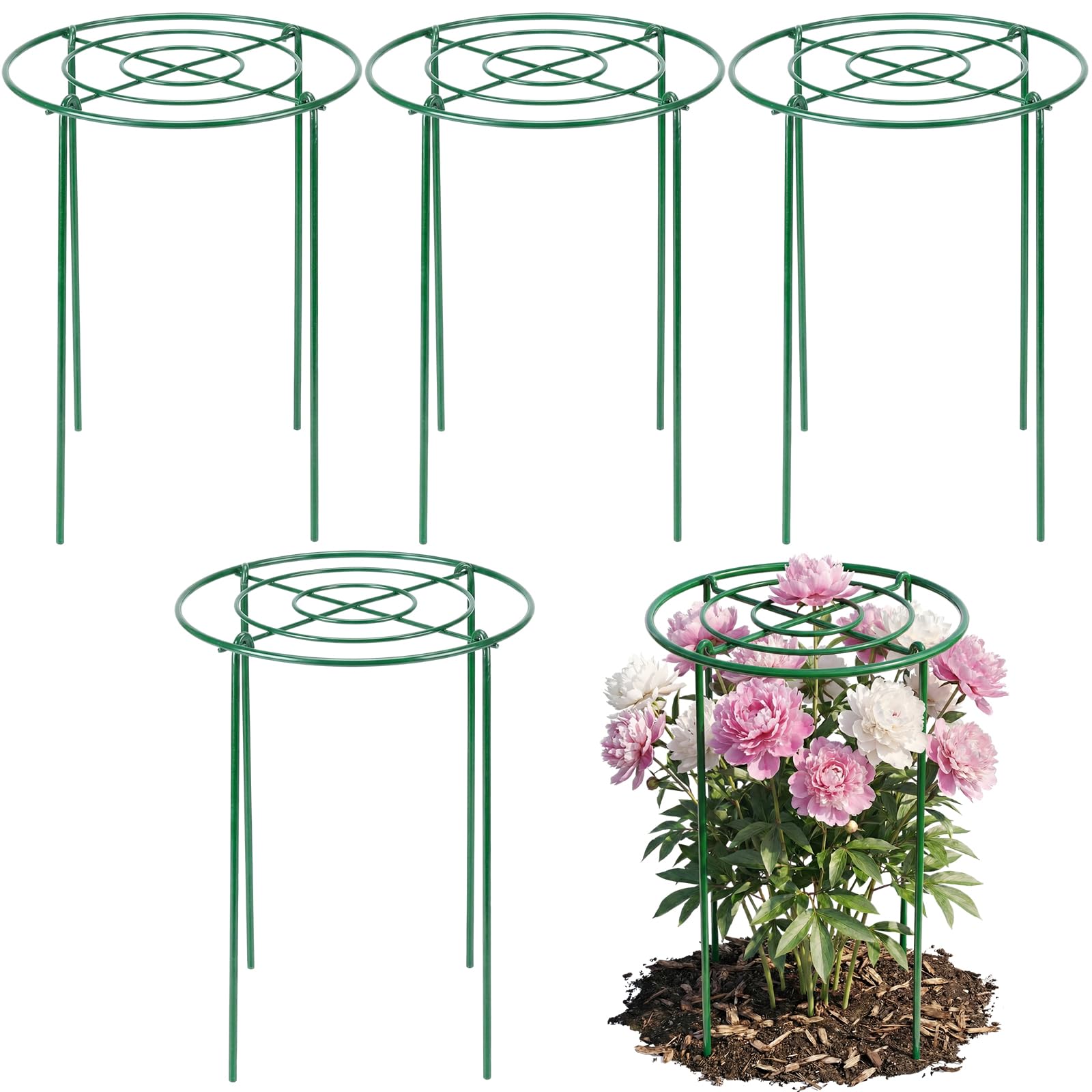 4 Pack Round Grow Through Plant Supports, 18 Inch Peony Ring Hoop Support Small Garden Plant Supports Detachable Legs for Outdoor Tomato Flopping Flowers Vegetables Dahlia Peony Climbing Flowers