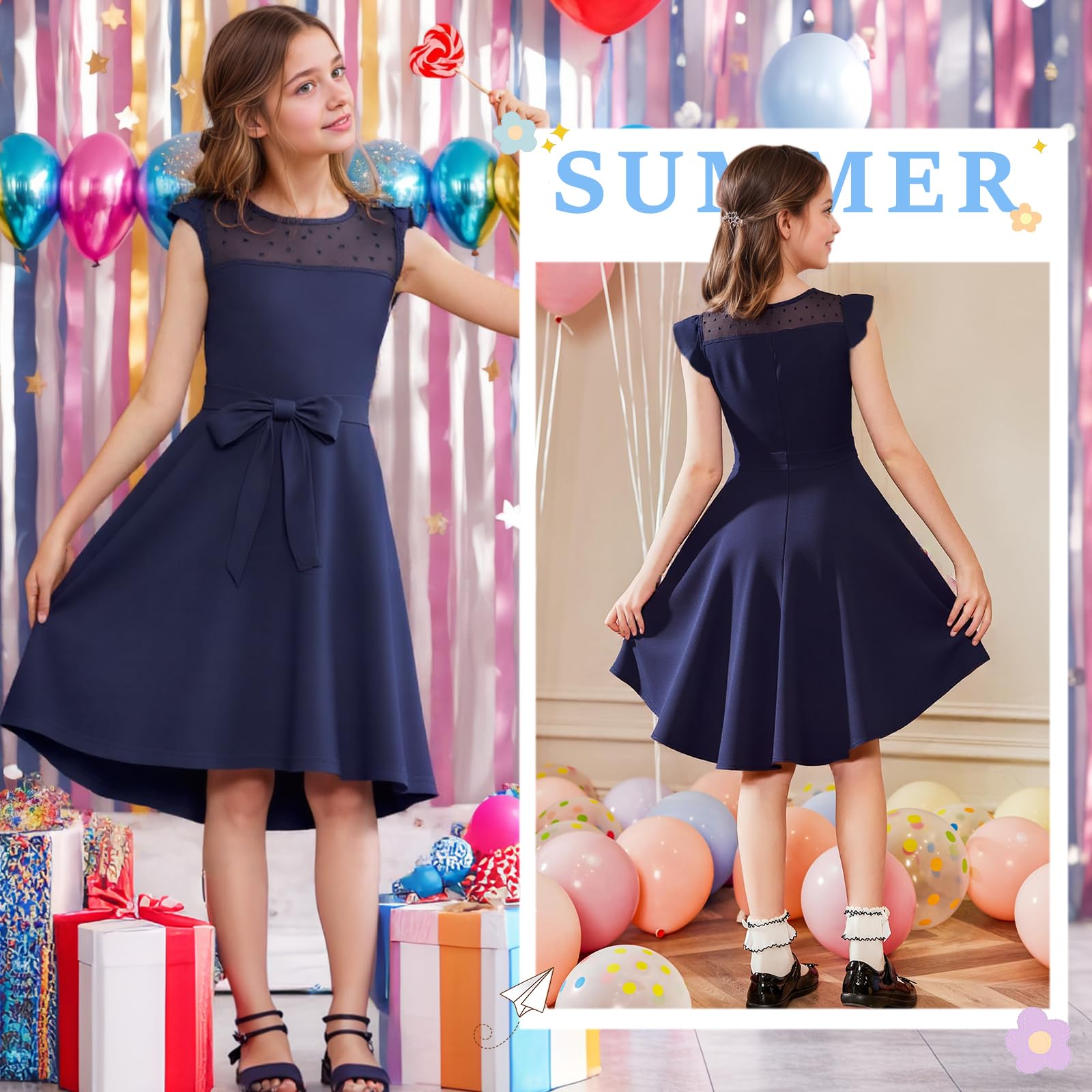 Vestidos de Verano para Niñas Elegantes Sin Mangas Cuello Redondo 6-15 Años