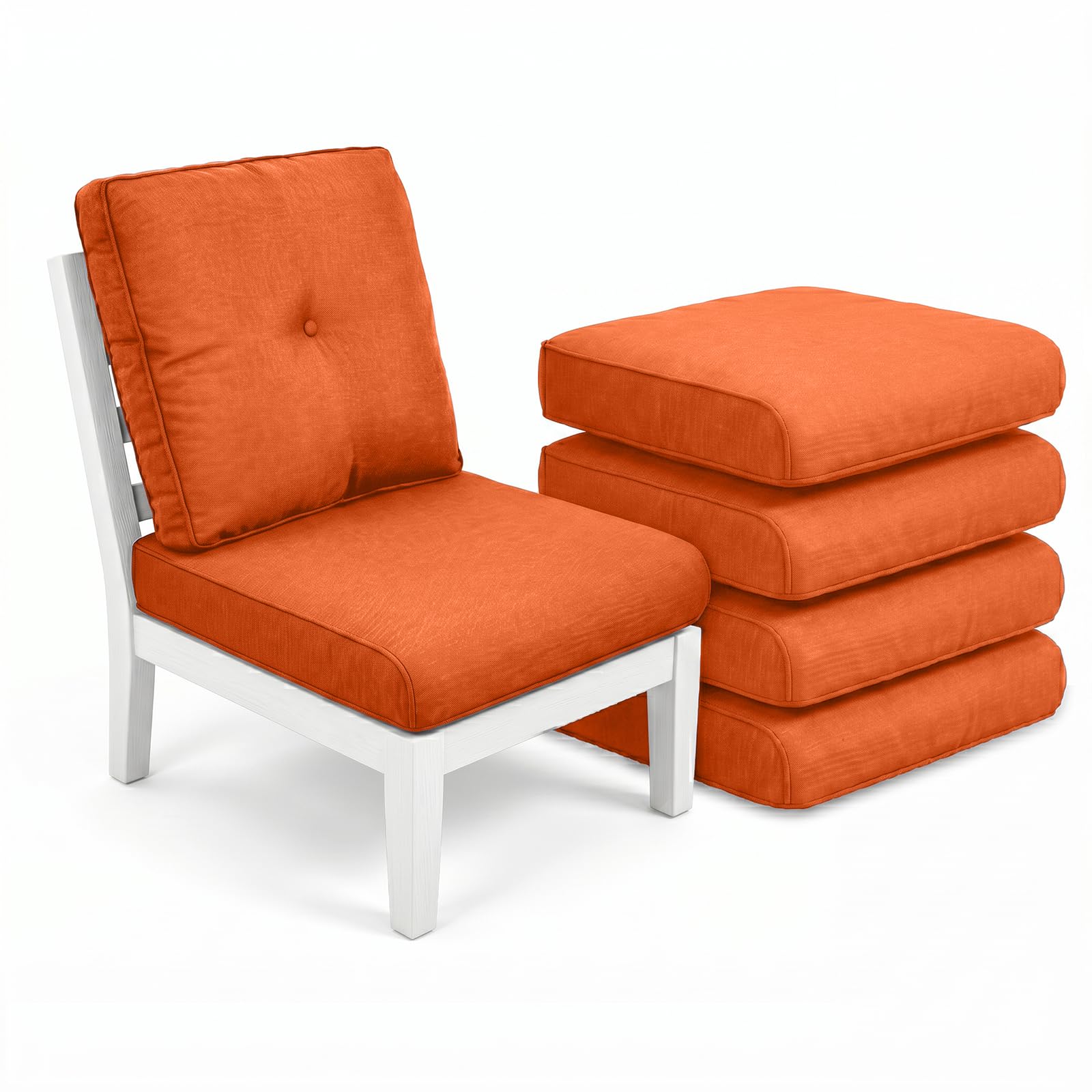 Luxury 4" Thick Outdoor Cushion Set of 5 - 22x24 Patio Furniture Cushions with 28D High-Density Foam, Water-Resistant &amp; Fade-Resistant Fabric, Removable Covers for Patio Furniture Sofa Couch -Orange