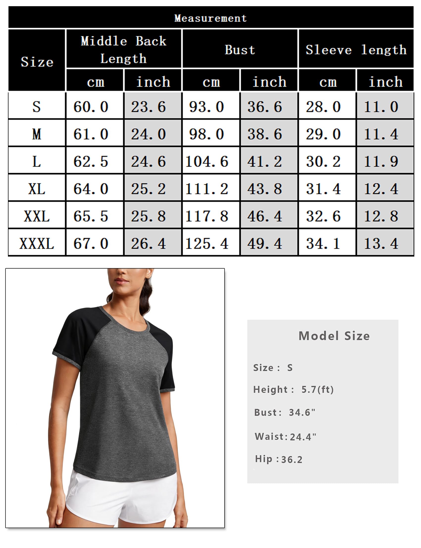 Camiseta Deportiva Mujer Manga Corta Cuello Redondo de Secado Rápido Transpirable Tops para Yoga Fitness Pilates S-XXL