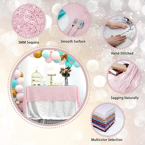 Miniatura 3 de Pink Sequin Tablecloth 90" Glitter Metallic Table Cover Round Sparkle Tablecloth for Easter Birthday Christmas Parties Showers Weddings