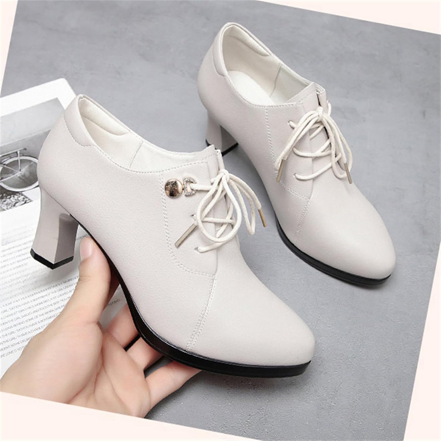 Women's Soft PU Leather Lace Up Chunky Block Heel Oxford Vintage Round Toe Dress Classic British Casual Comfort Office Work Pumps for Daily Wear Parties