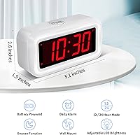 Vista 2 de Reloj despertador, reloj digital, modo nocturno automático, brillo LED de 3 niveles, funciona con pilas, 12/24 horas, pantalla de dígitos rojos