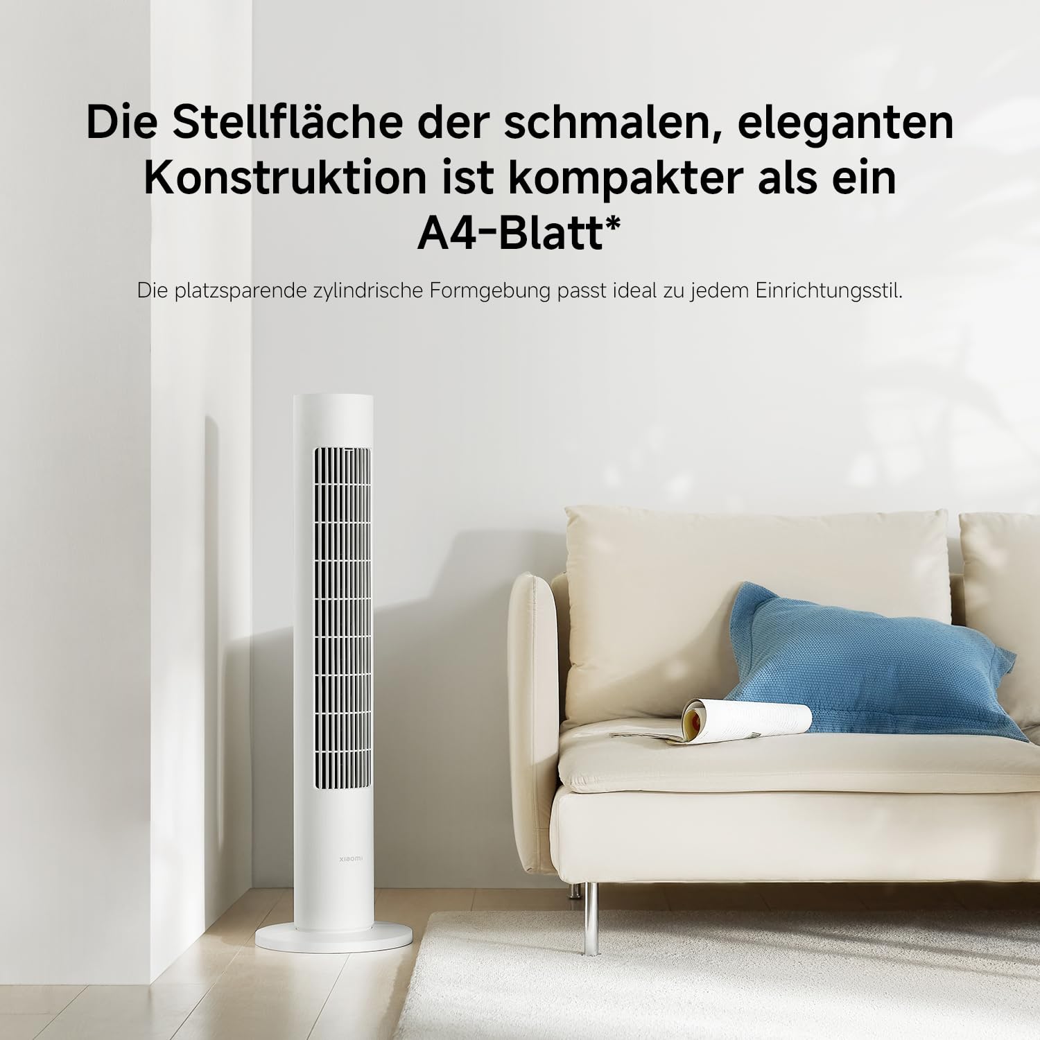 XIAOMI Smart Tower Fan 2 - Standventilator 150° Oszillation mit natürlichen Luftprofilen, Energiesparend, Ultra Leise 28.7dB(A), App-Steuerung, Weiß