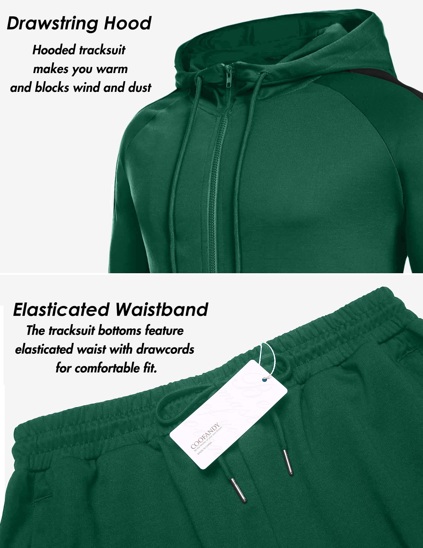 COOFANDY Survêtement pour homme avec poches zippées, fermeture éclair sur toute la longueur, sweat à capuche, sweat-shirt 2 pièces, course à pied, jogging, sport, décontracté, sweatshirt