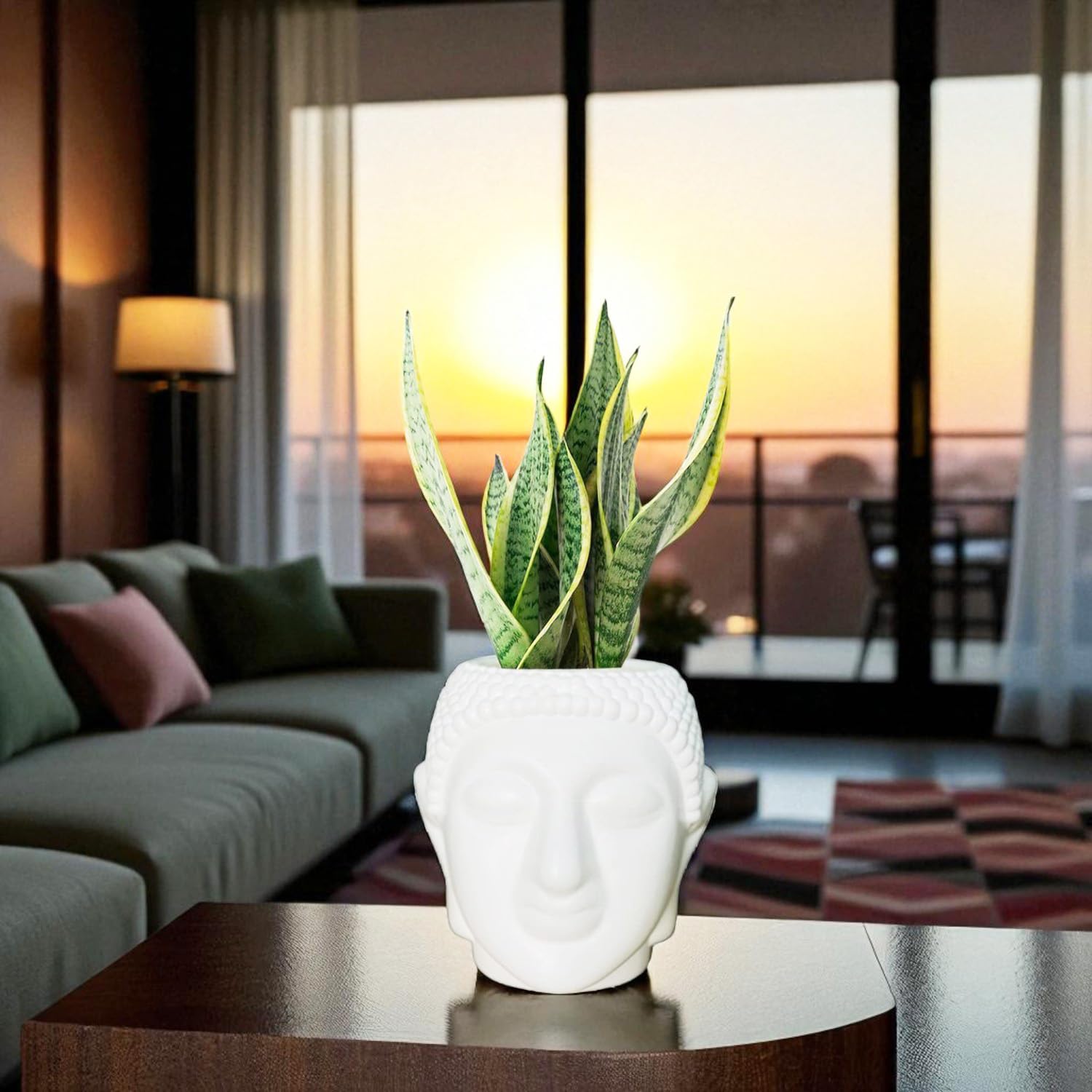 Go Hooked Buddha Pot Plastic White Flower Pot/Plant Pots for Home Decor, Washroom and Office Decor (Set of 1)