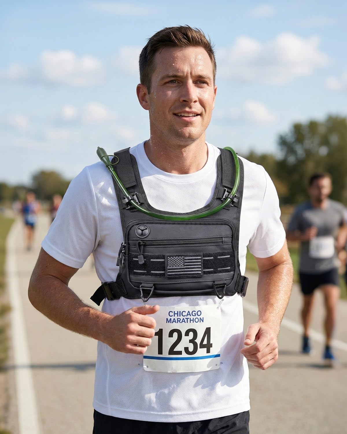 Running Vest with 2L Water Bladder, Lightweight Chest Pack Hydration Backpack with Gear Holder, Reflective Chest Rig for Men Women Hiking Cycling Marathon Runner Gifts